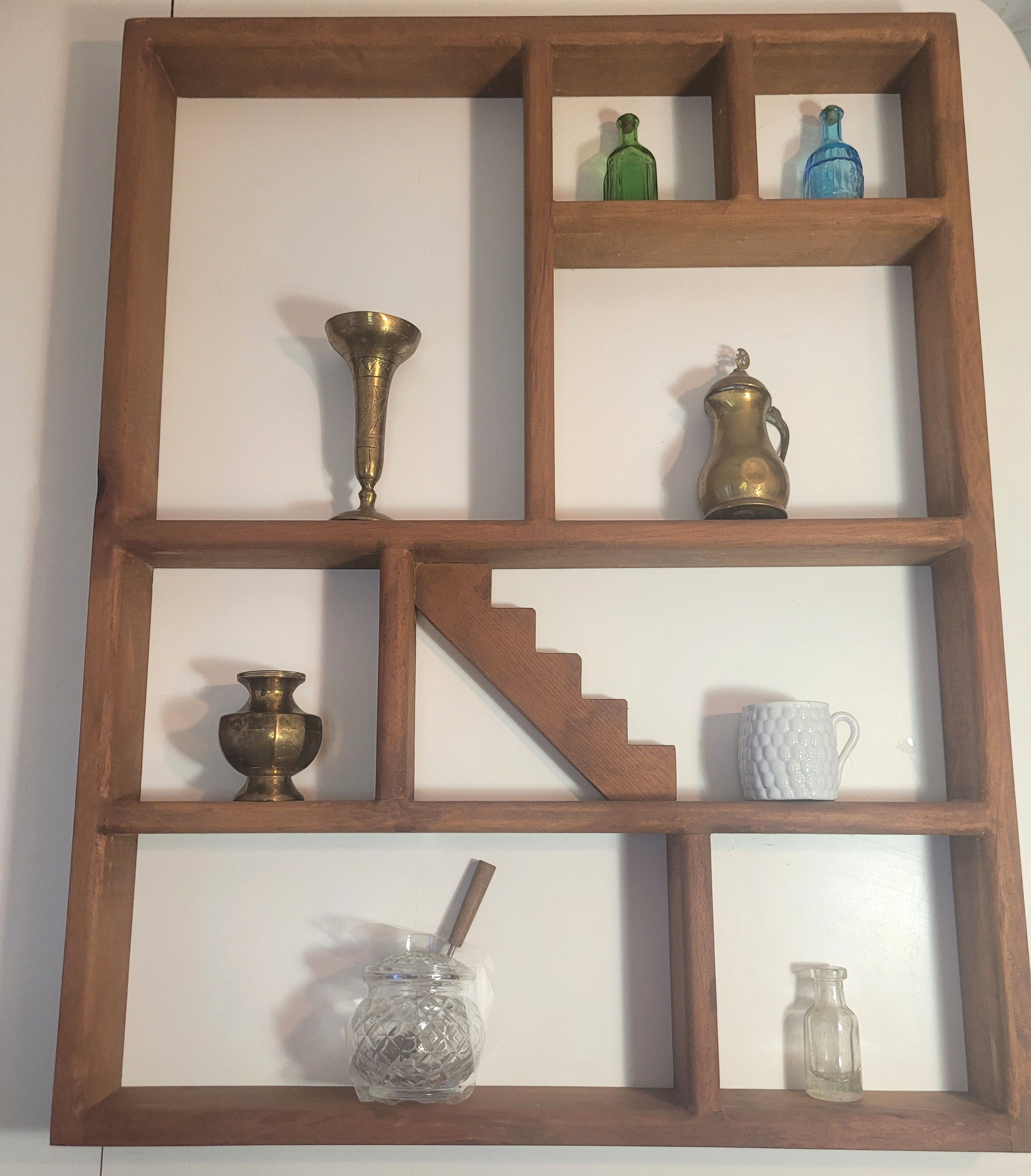 1970s Wooden Shadow Box Wall Shelf with Decorative Miniatures - photo 5