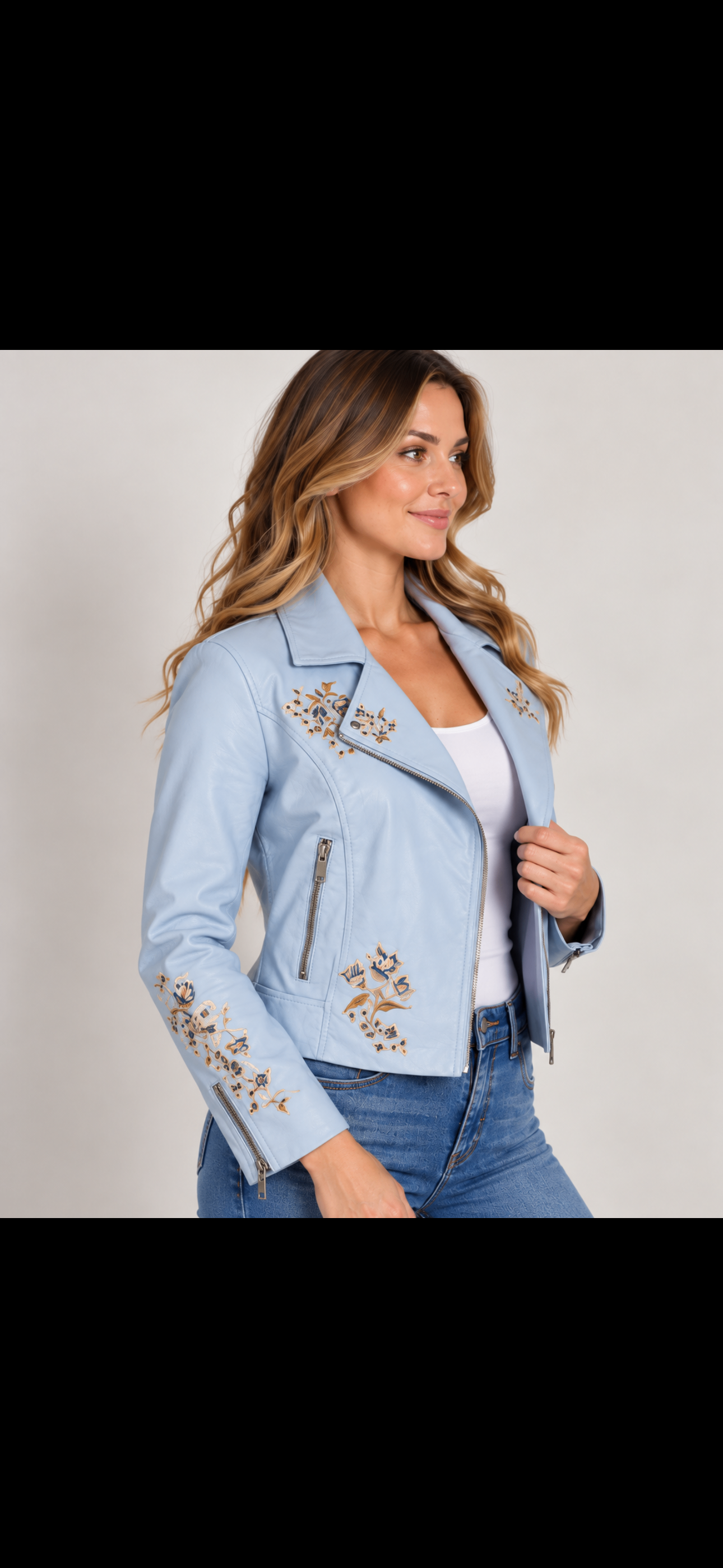 NWT Cleo Petite Embroidered Faux Leather Jacket - photo 3