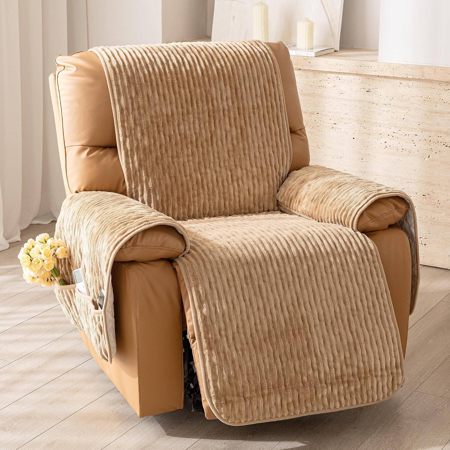 Flannel Recliner Chair Cover with Pockets - photo 4