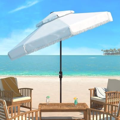 Safavieh PAT8208C Milan 9ft Double-Top Umbrella White Fringe