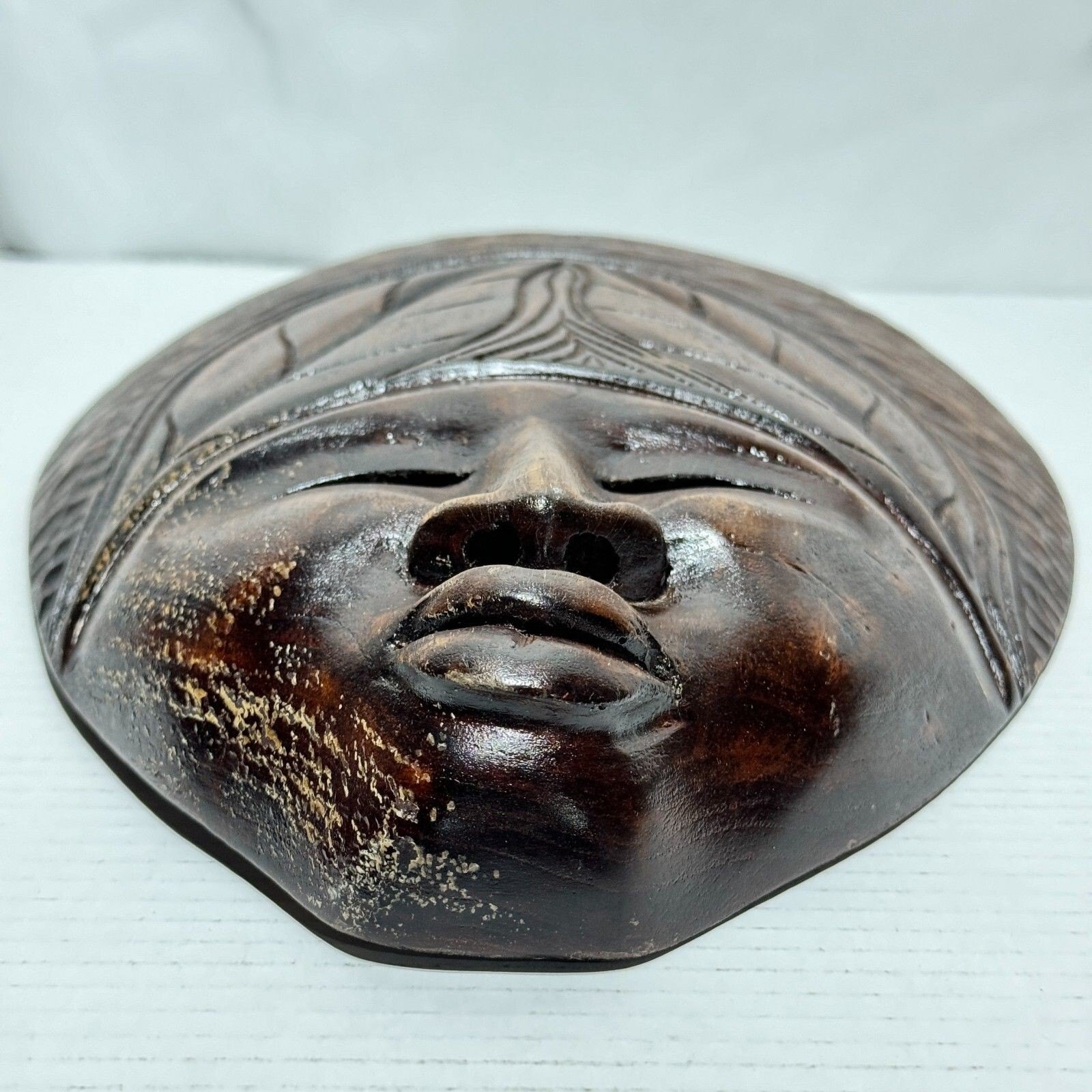 Vintage Hand-Carved Wooden Aruba Tribal Mask Wall Decor 14" - photo 4