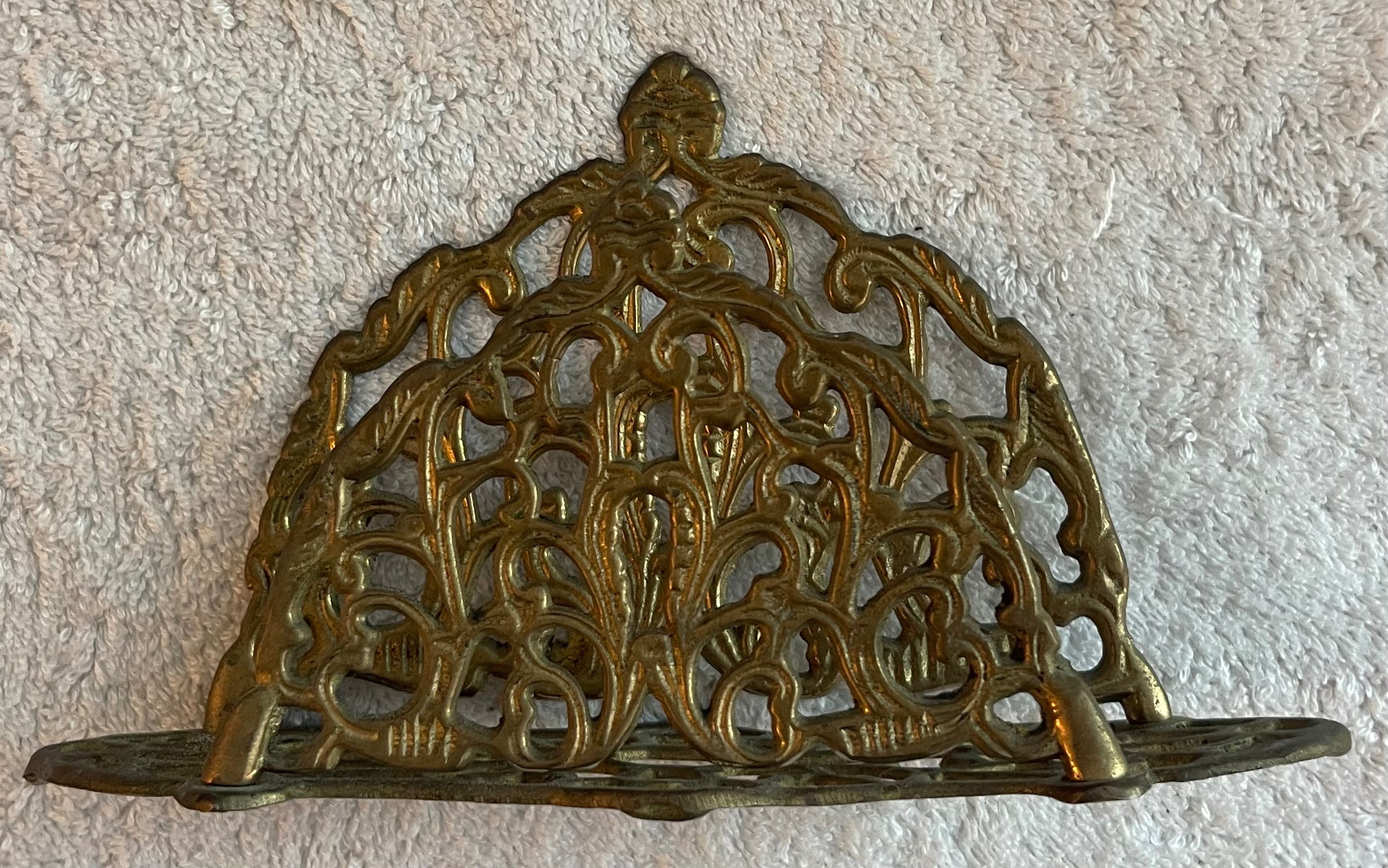 Vintage Ornate Solid Brass Napkin Holder / Letter Rack - photo 2