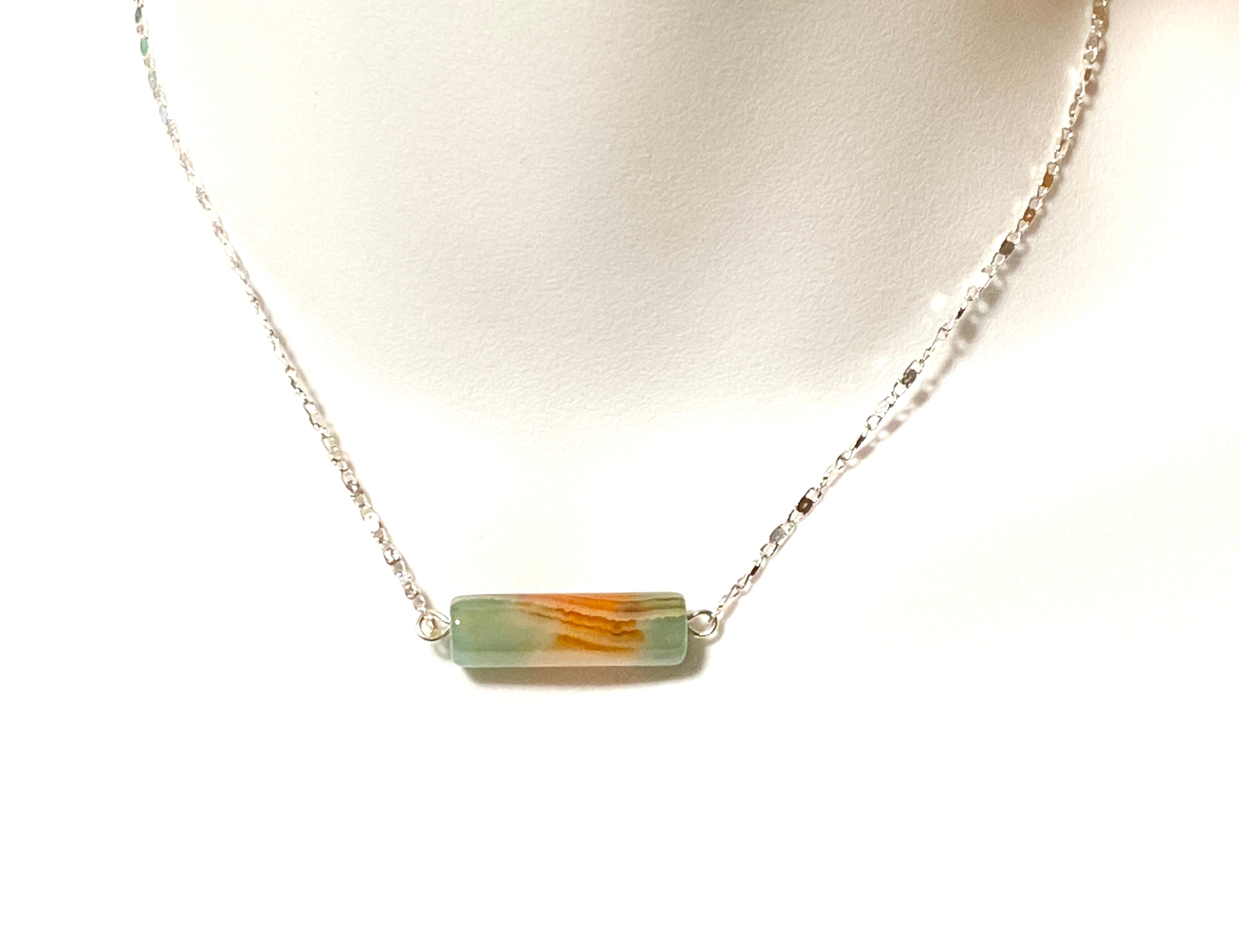 Multi-colored Dyed Agate Short Necklace, Stainless Chain - photo 2