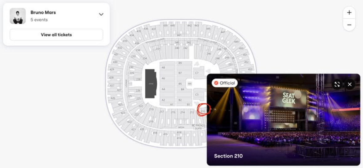Bruno Mars FRONT ROW LOWER BOWL
