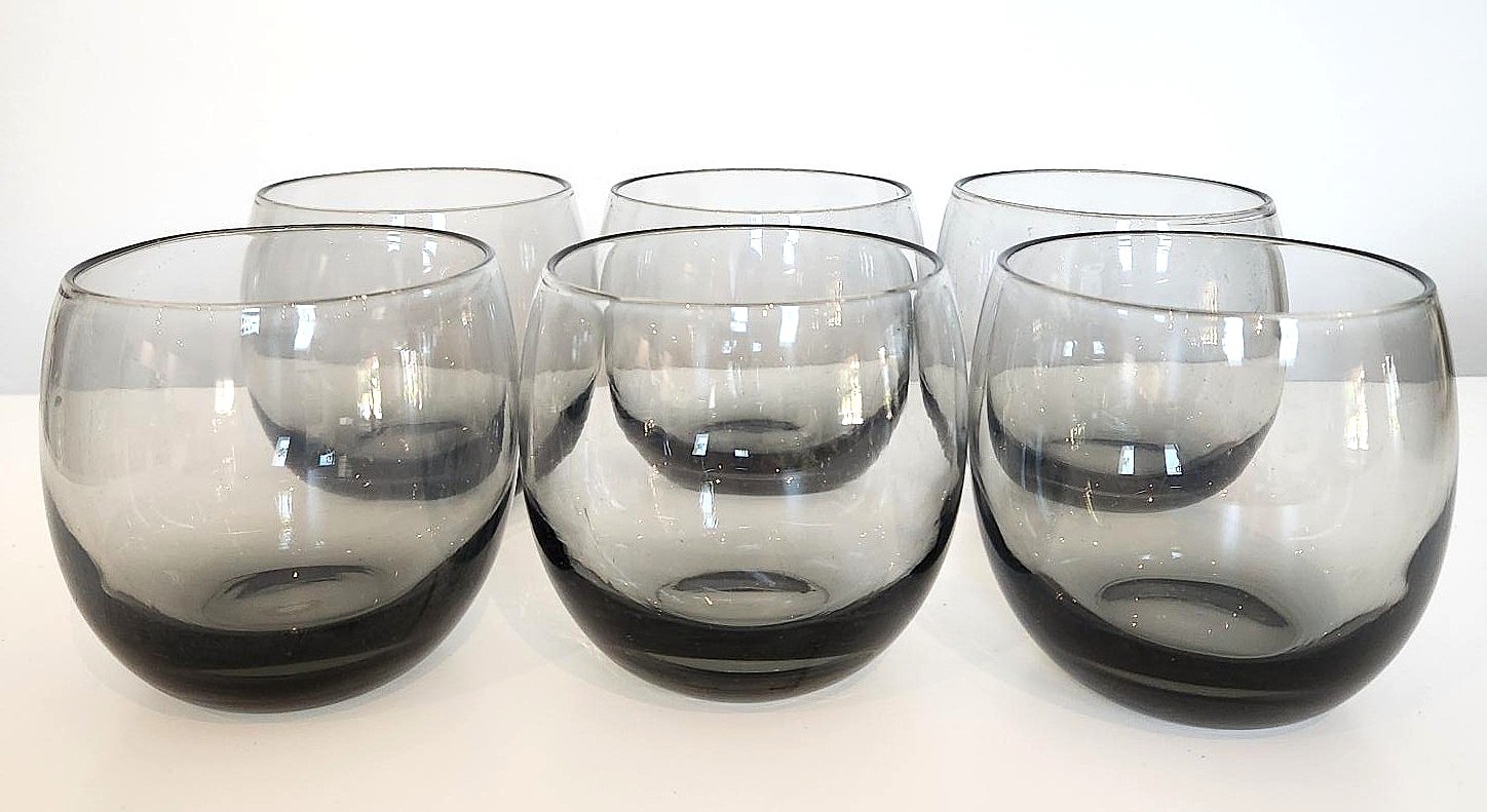 Vintage Smoky Grey “Roly Poly” Lowball Glasses, 10 oz (6-Set) - photo 5