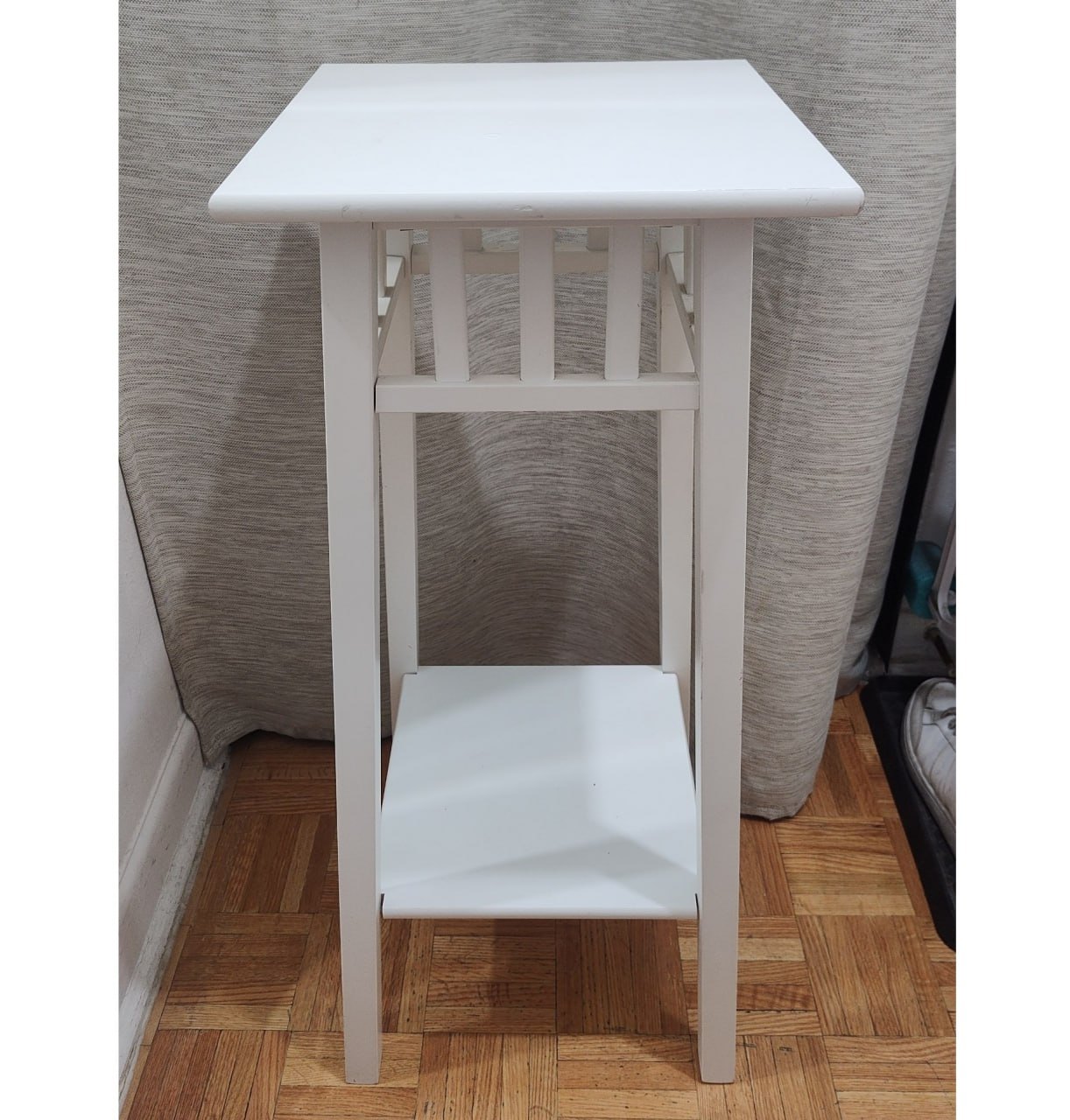 Vintage Style White Wooden Plant Stand & Accent Table