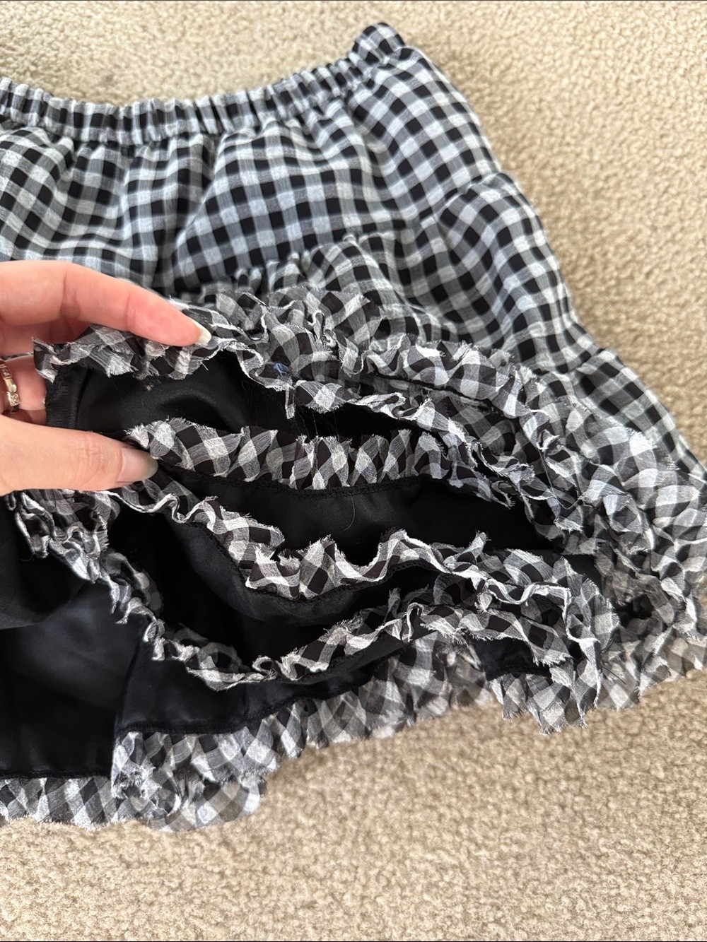 Gingham Tiered Bubble Skirt in Black & White - photo 3
