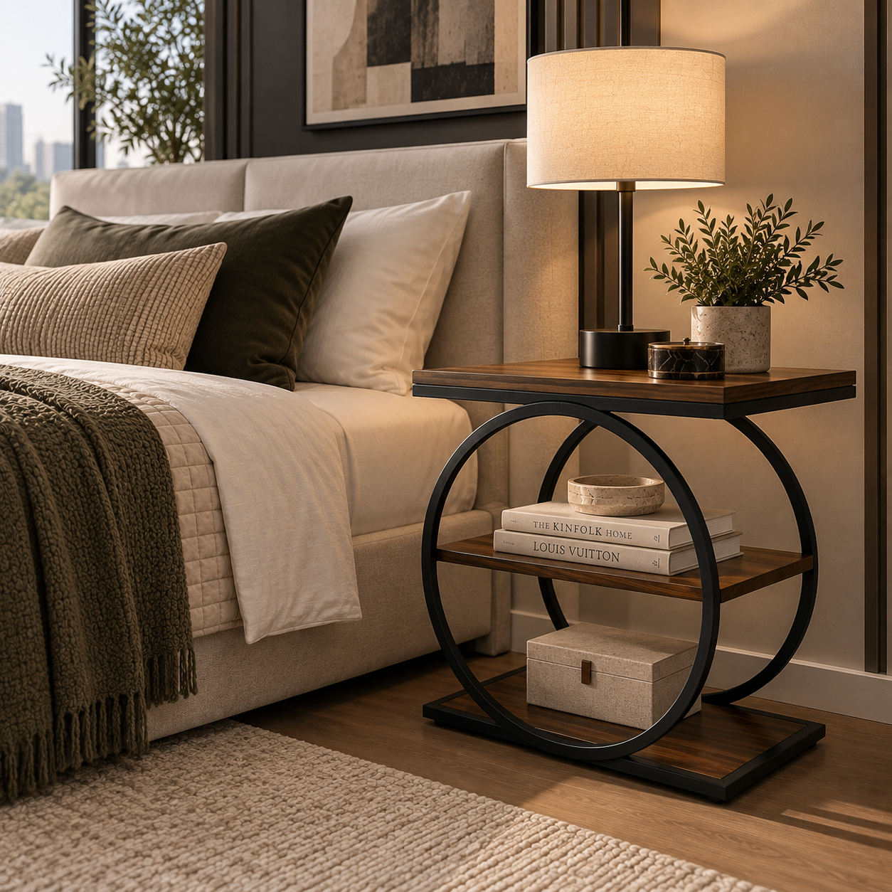 Modern Industrial MDF & Metal Nightstand - photo 2