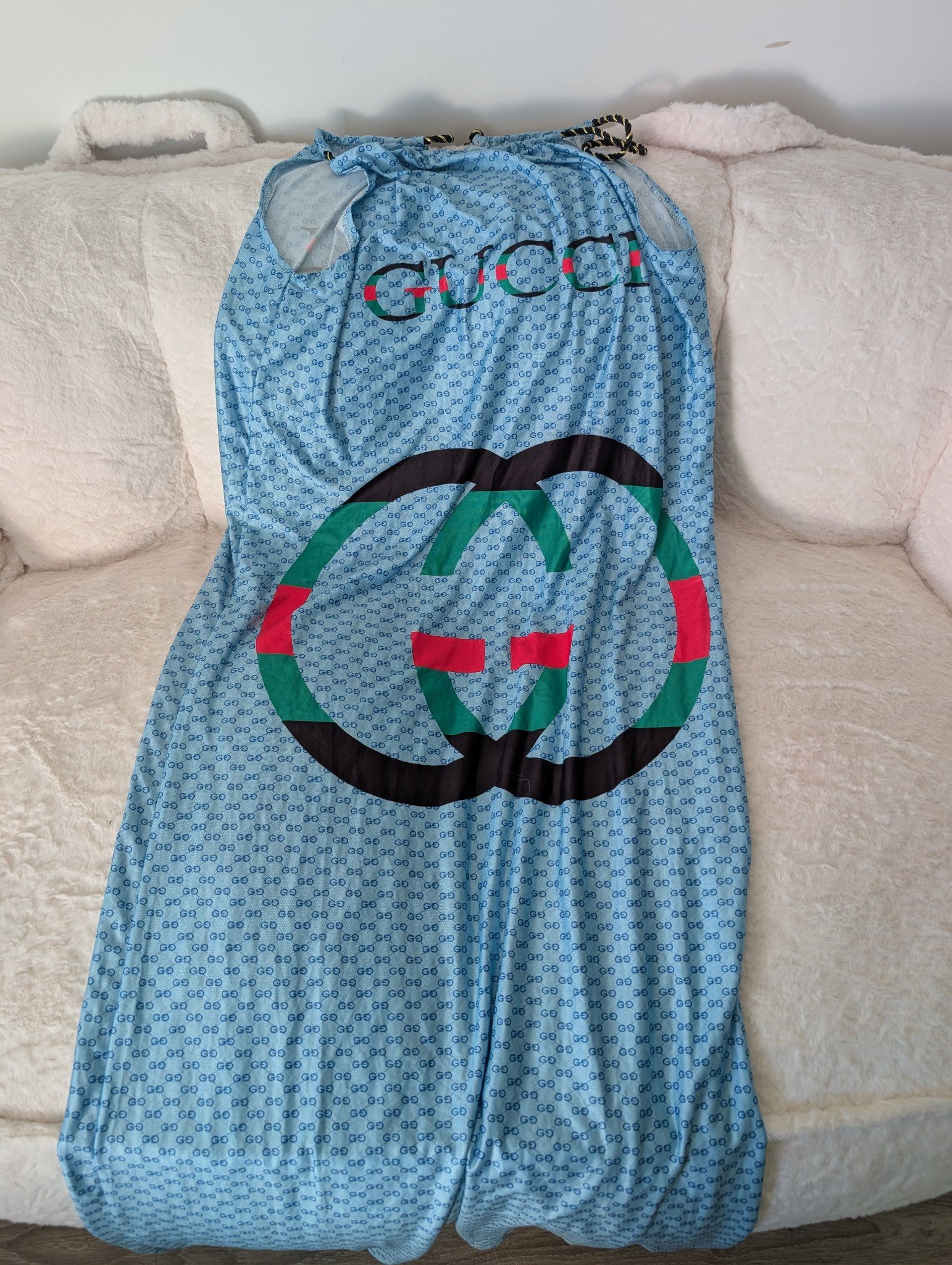 Light Blue Monogram Print Maxi Dress