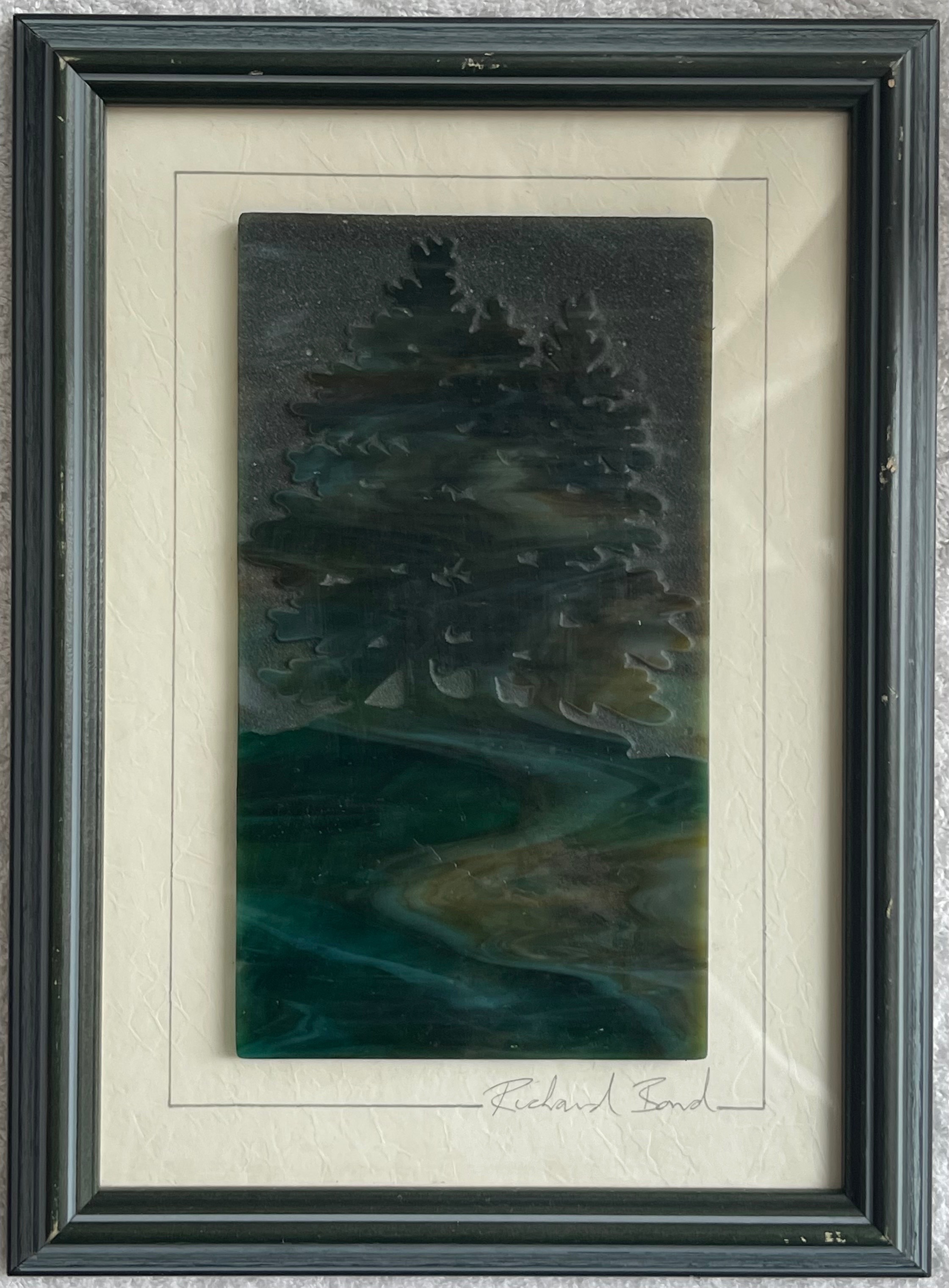 Original Richard Bond Sandblasted Glass Landscape Art-Pine Trees