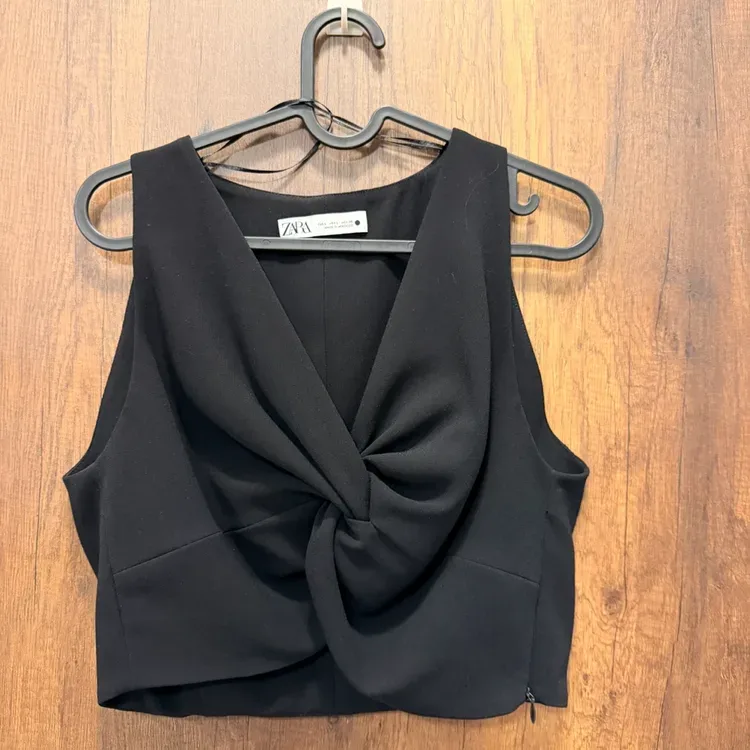 ZARA Twist-Front Crop Top — Black, Size L - photo 3