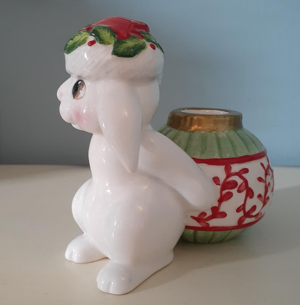 Vintage 1989 Fitz & Floyd Christmas Bunny Blooms Candle Holder - photo 2