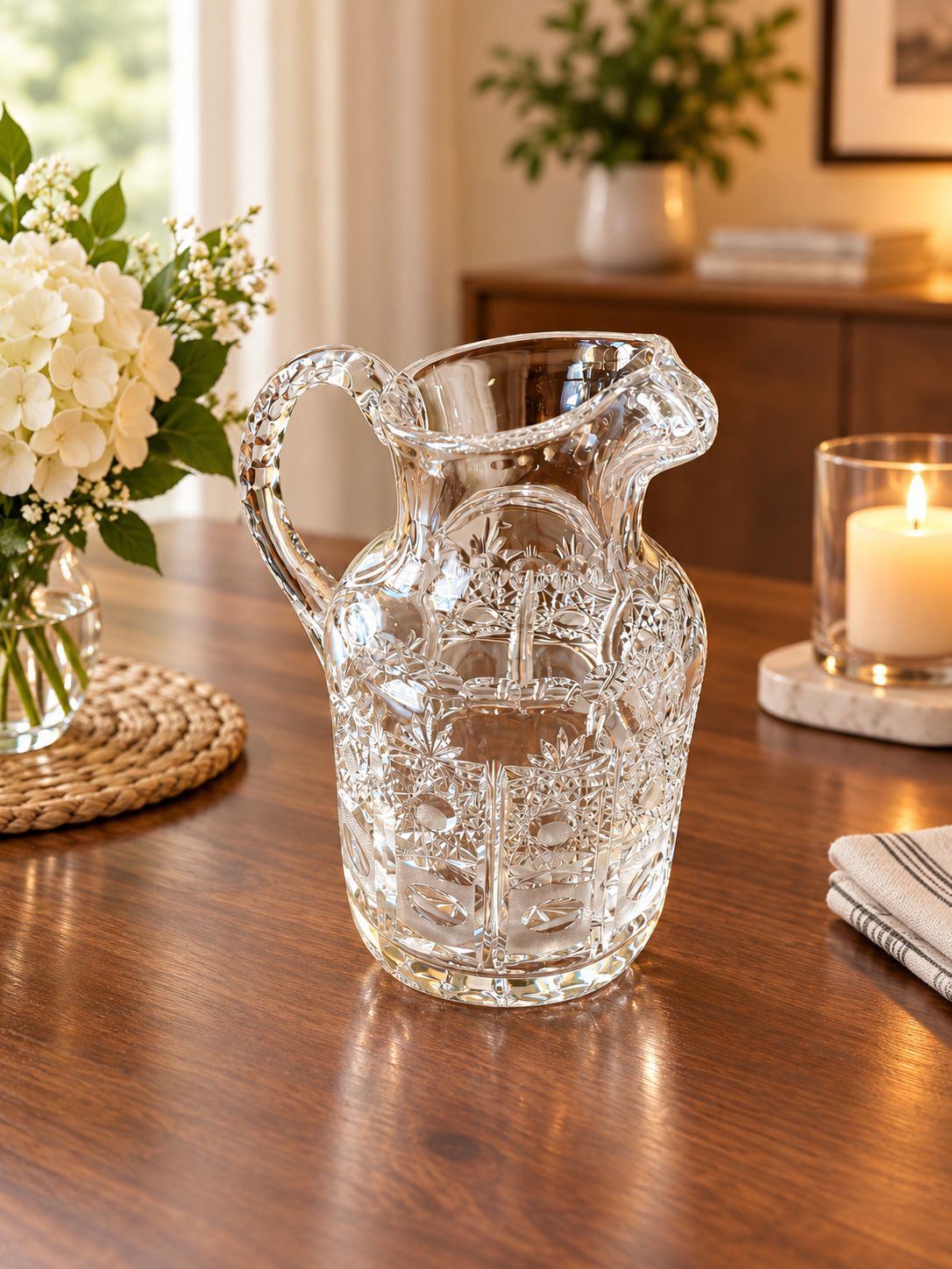 Vintage heavy leaded crystal water pitcher