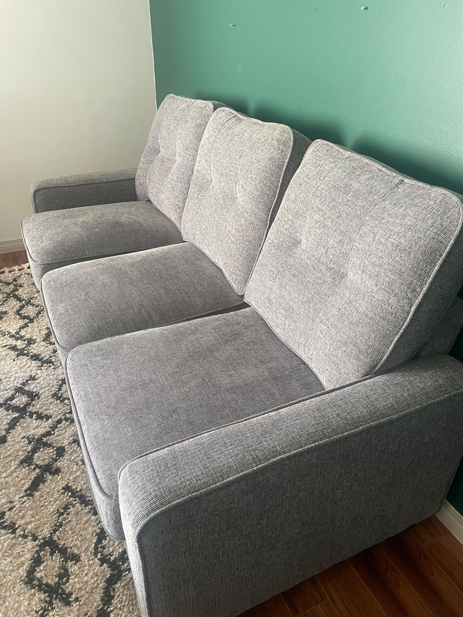 Grey 3-Seater Fabric Sofa with 3 Throw Pillows - photo 2