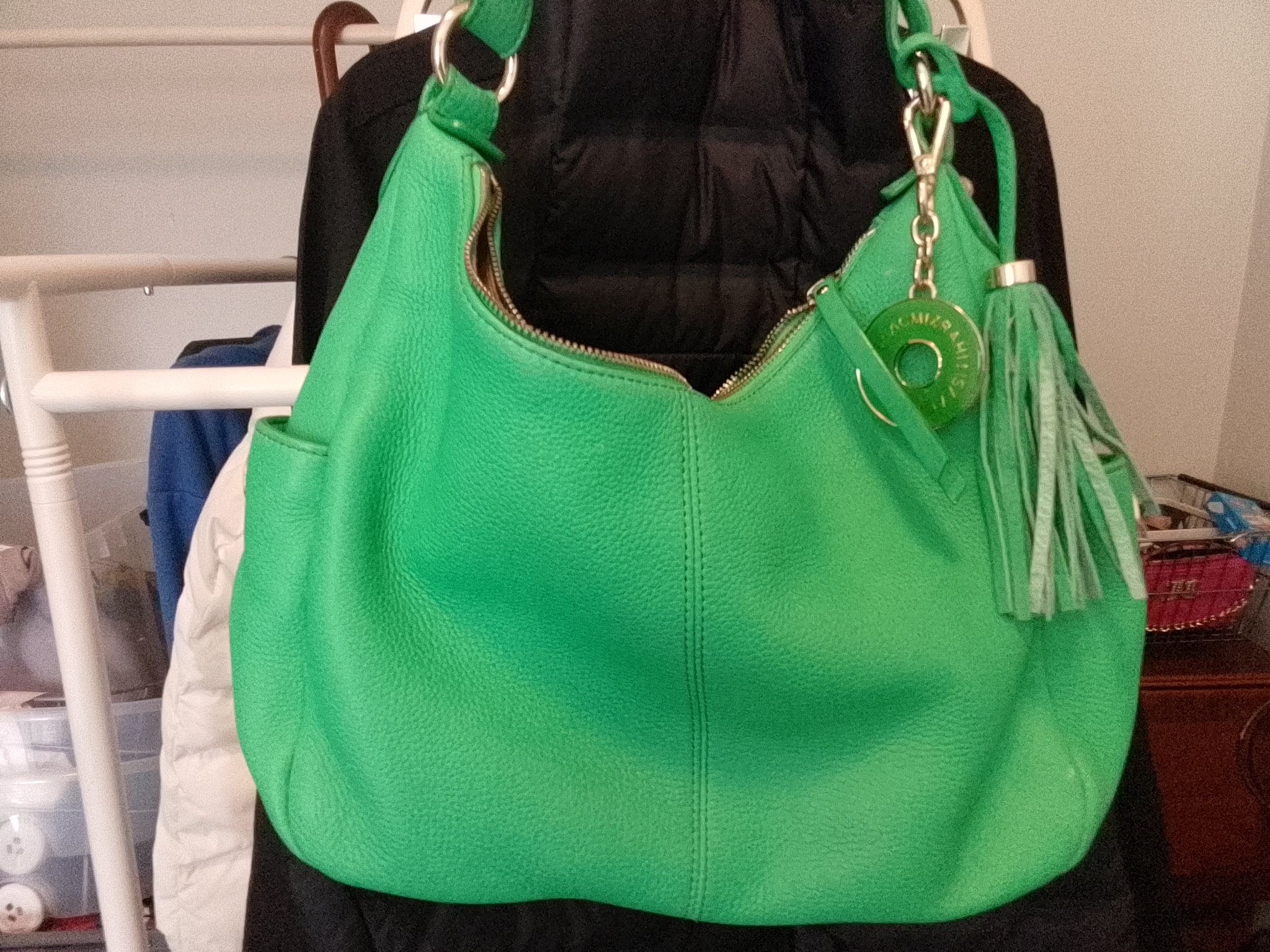 Isaac Mizrahi Green Pebbled Leather Hobo Bag - Like New