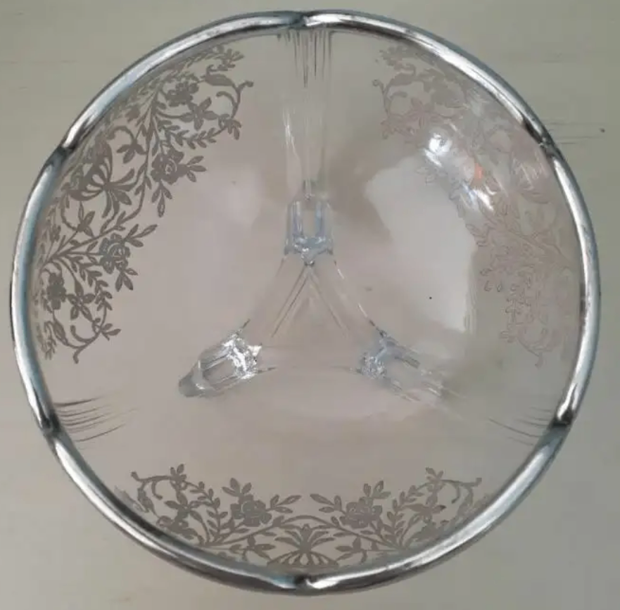 Vintage glass & applied silver plate footed bowl planter - photo 5