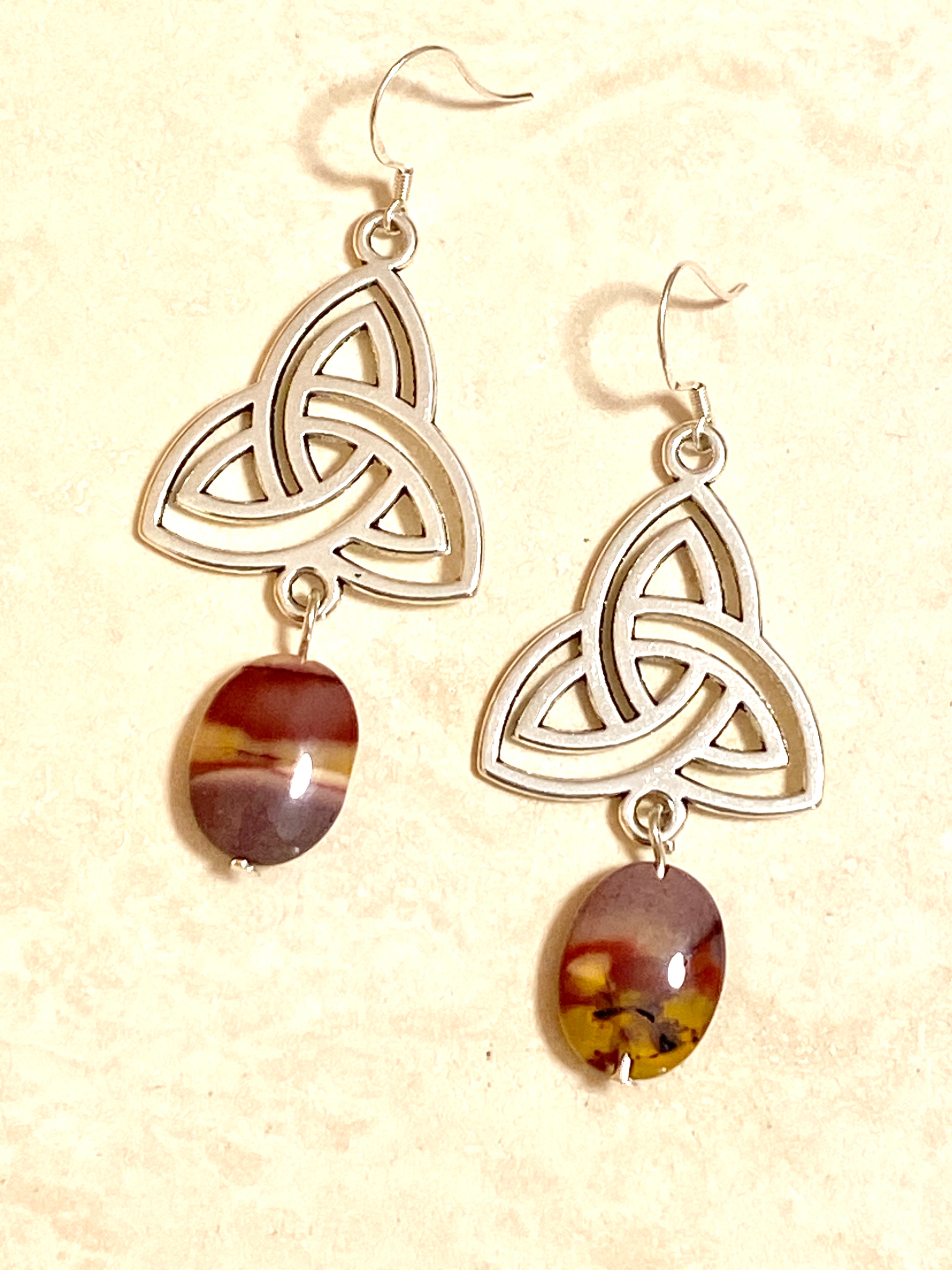Genuine Earthy Mookaite Triqueta Earrings, Sterling Silver Hook - photo 2