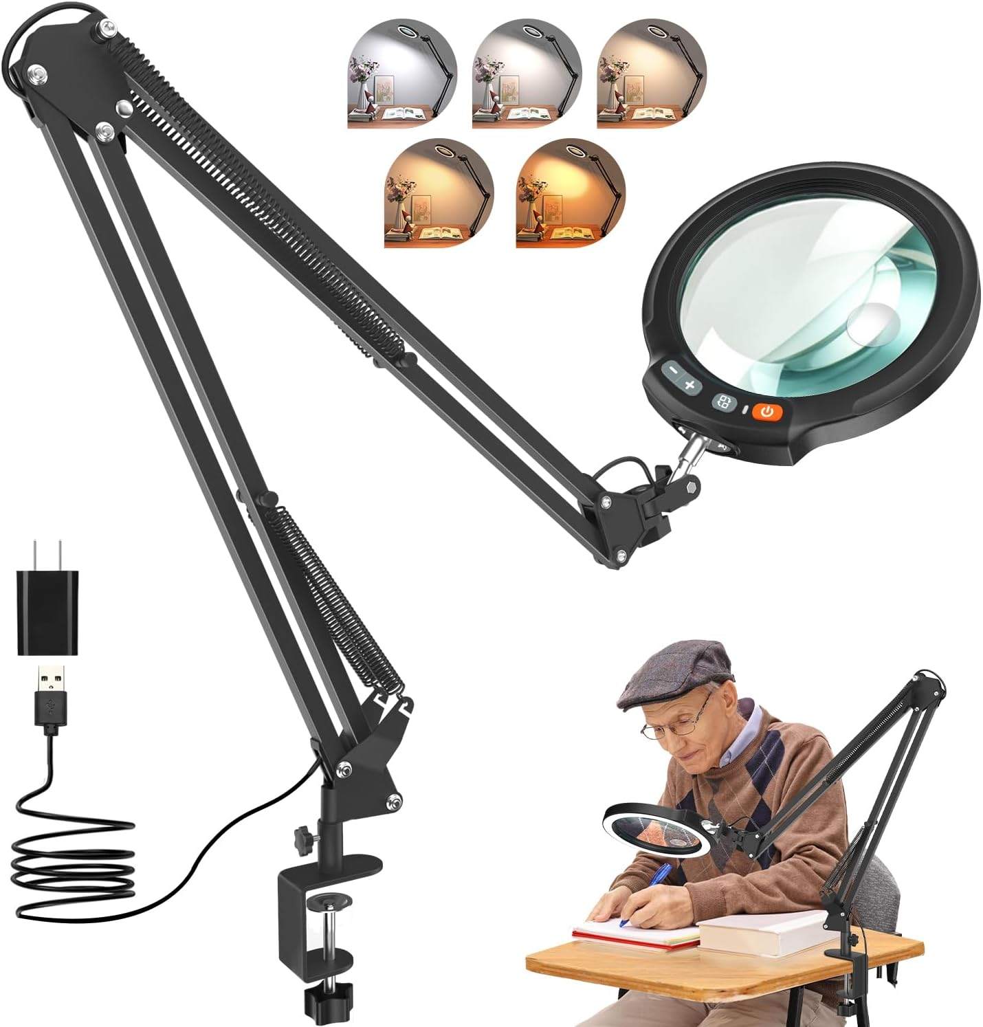13.35" Large Magnifying Glass with Light and Clamp