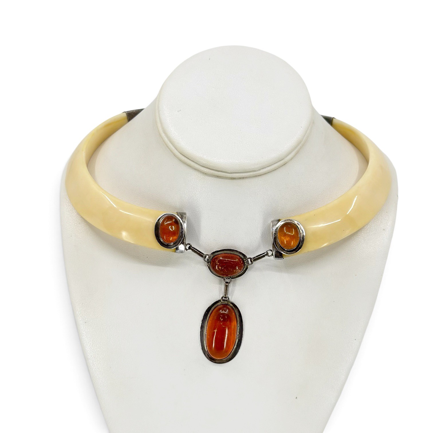 Vintage Sterling Silver wild boar tusk & Baltic amber necklace - photo 3