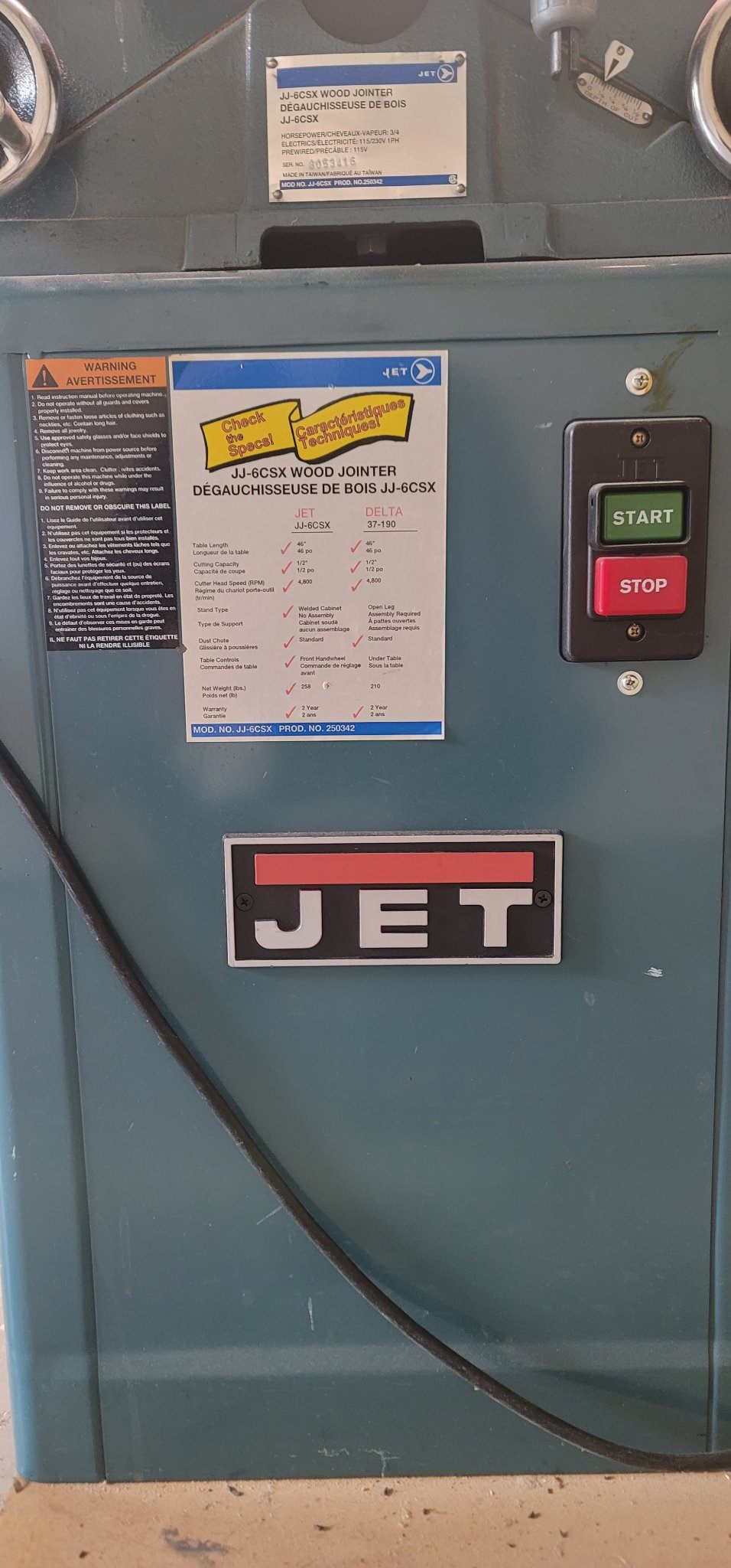 JET JJ-6CSX 6" Jointer — Closed Stand, 46" Table - photo 2