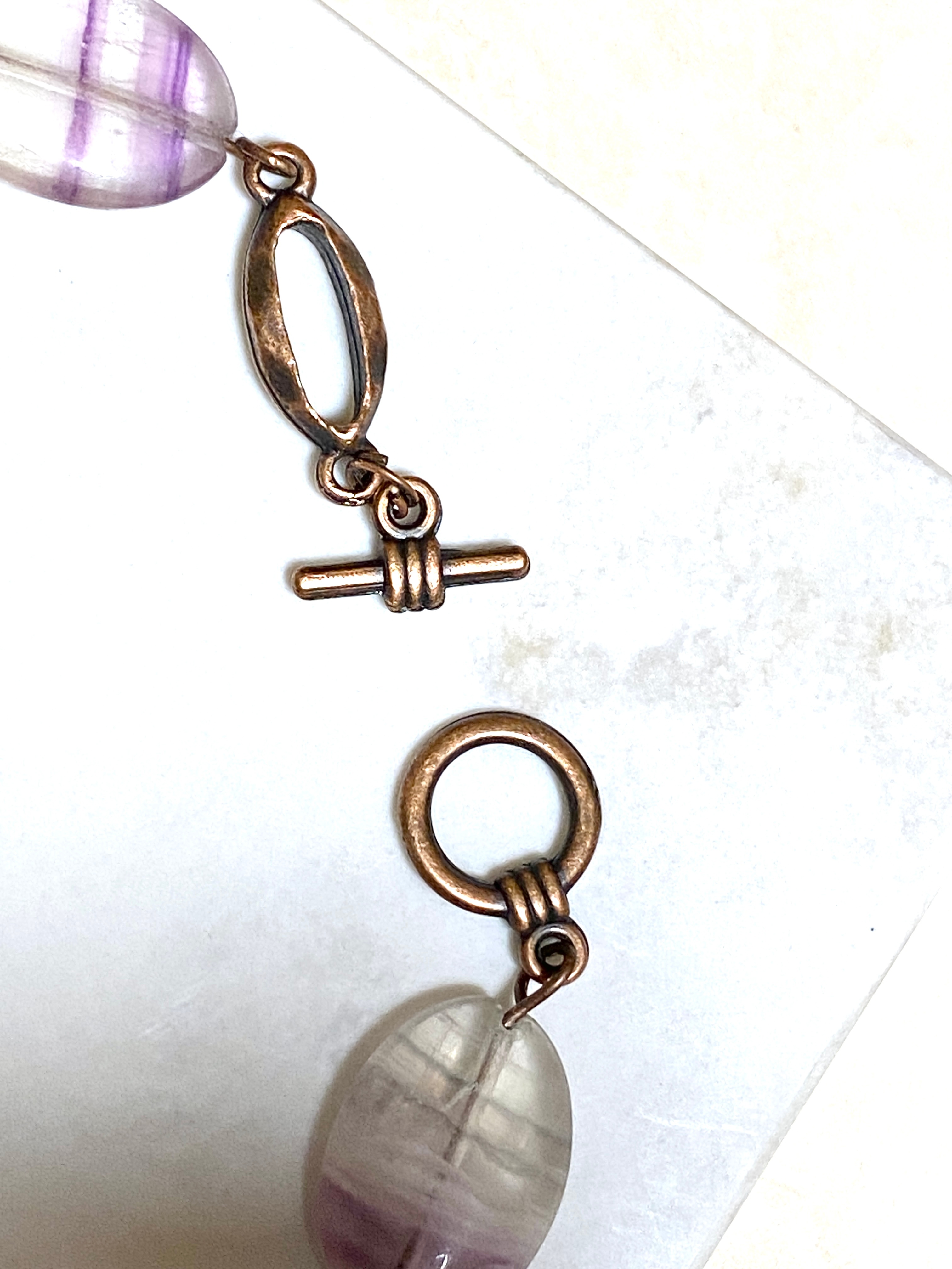 Purple Rainbow Fluorite Boho Bracelet, Gemstone & Copper Links - photo 3