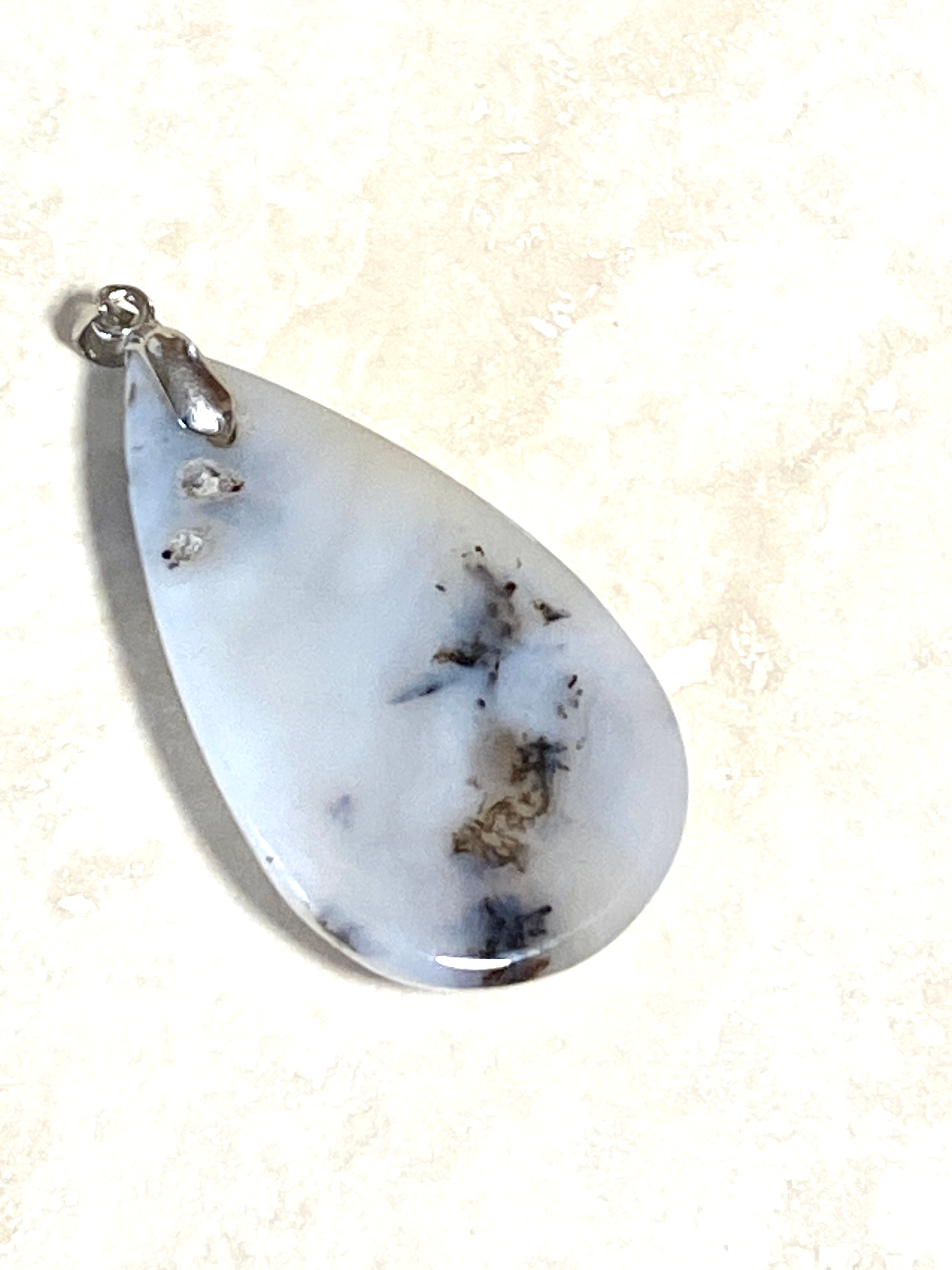 Montana Moss Agate Pendant, Large Genuine Teardrop Gemstone - photo 2