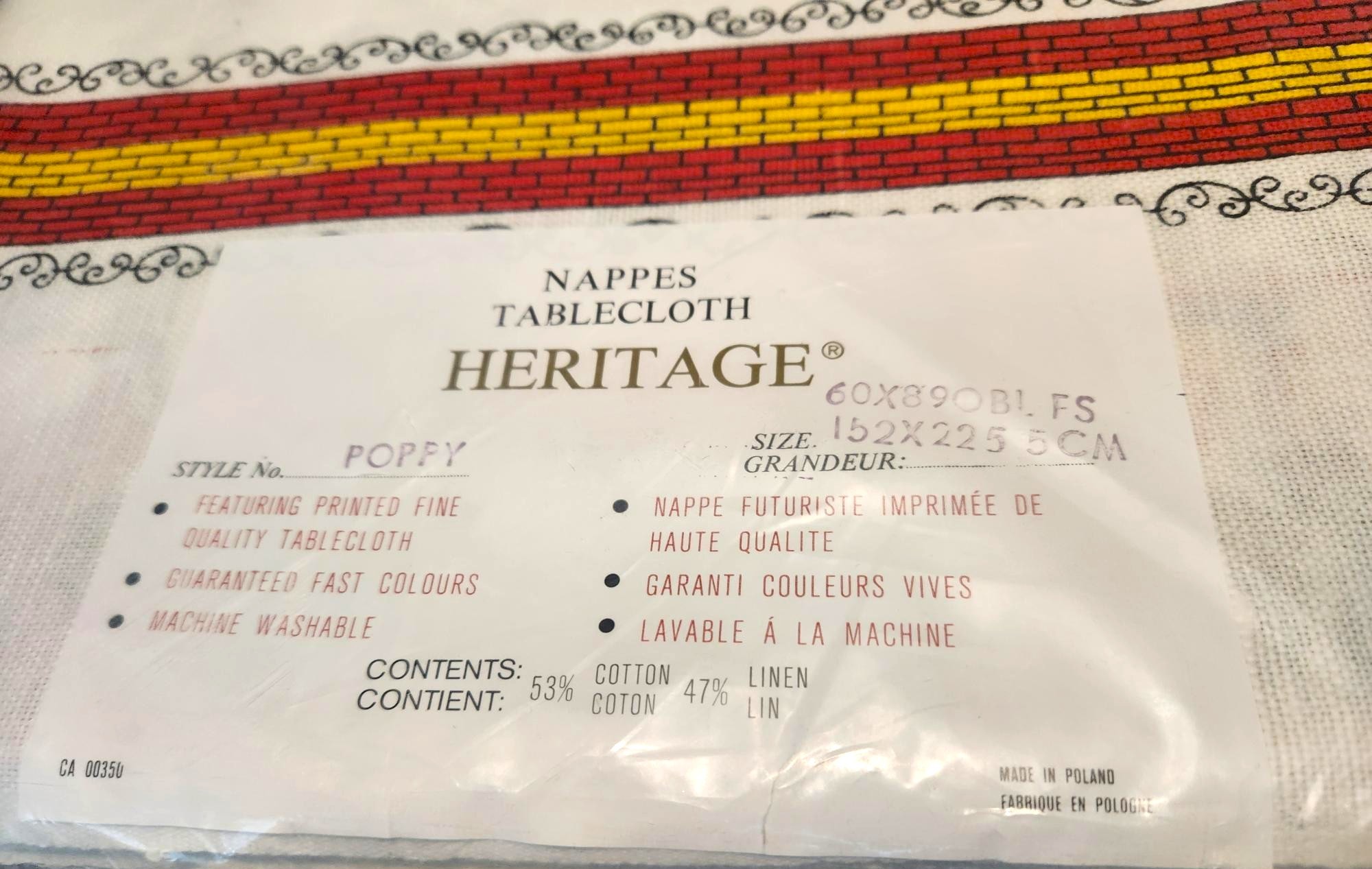 Vintage “Poppy” Style Cotton/Linen Tablecloth, New in Packaging - photo 3
