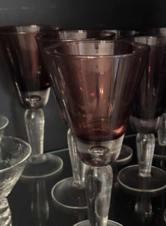 Vintage Set of 9 Purple Amethyst Glass Goblets with Clear Stems - photo 2