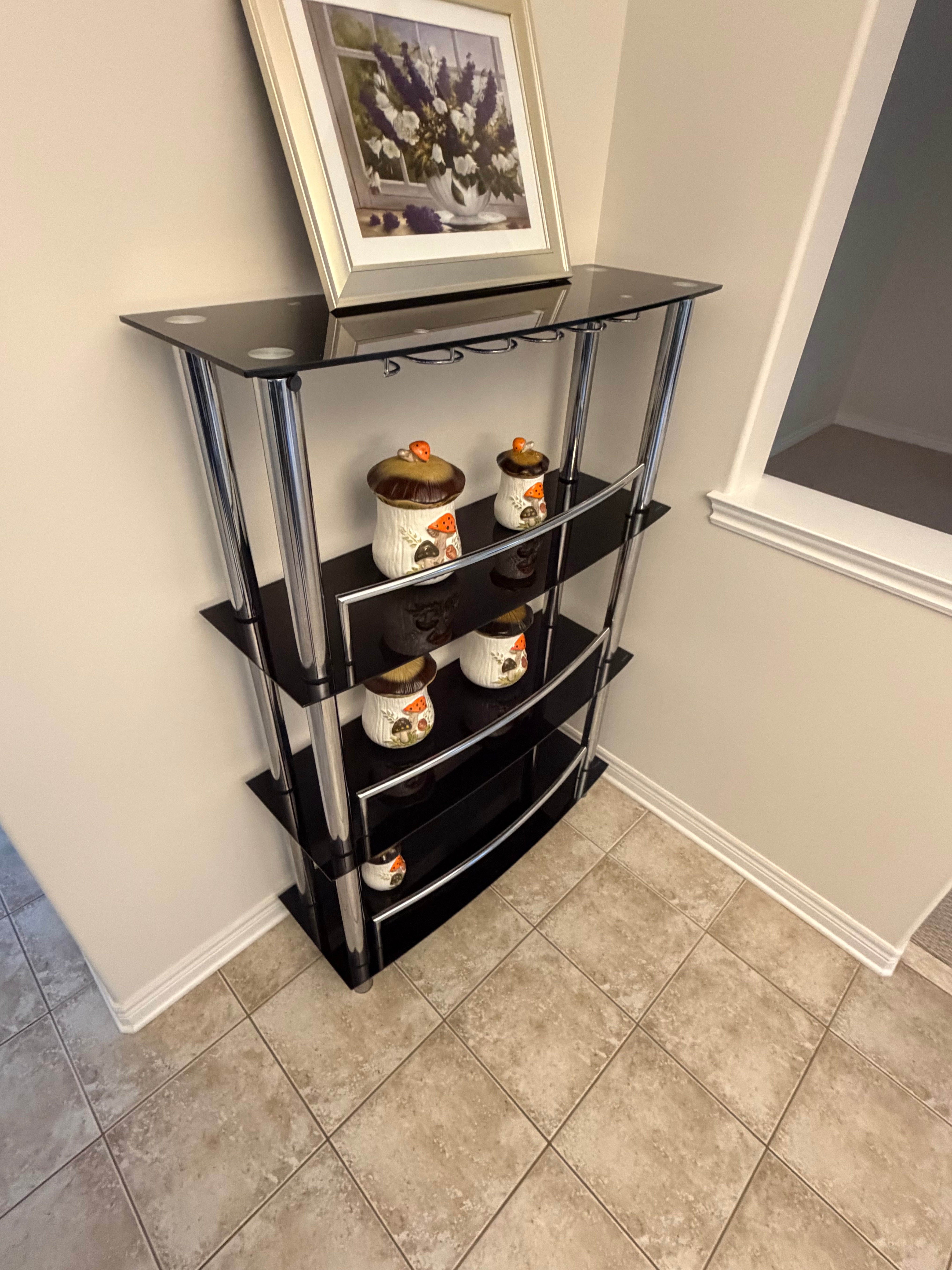Black Glass Bar Shelf + Wine Glass Holder