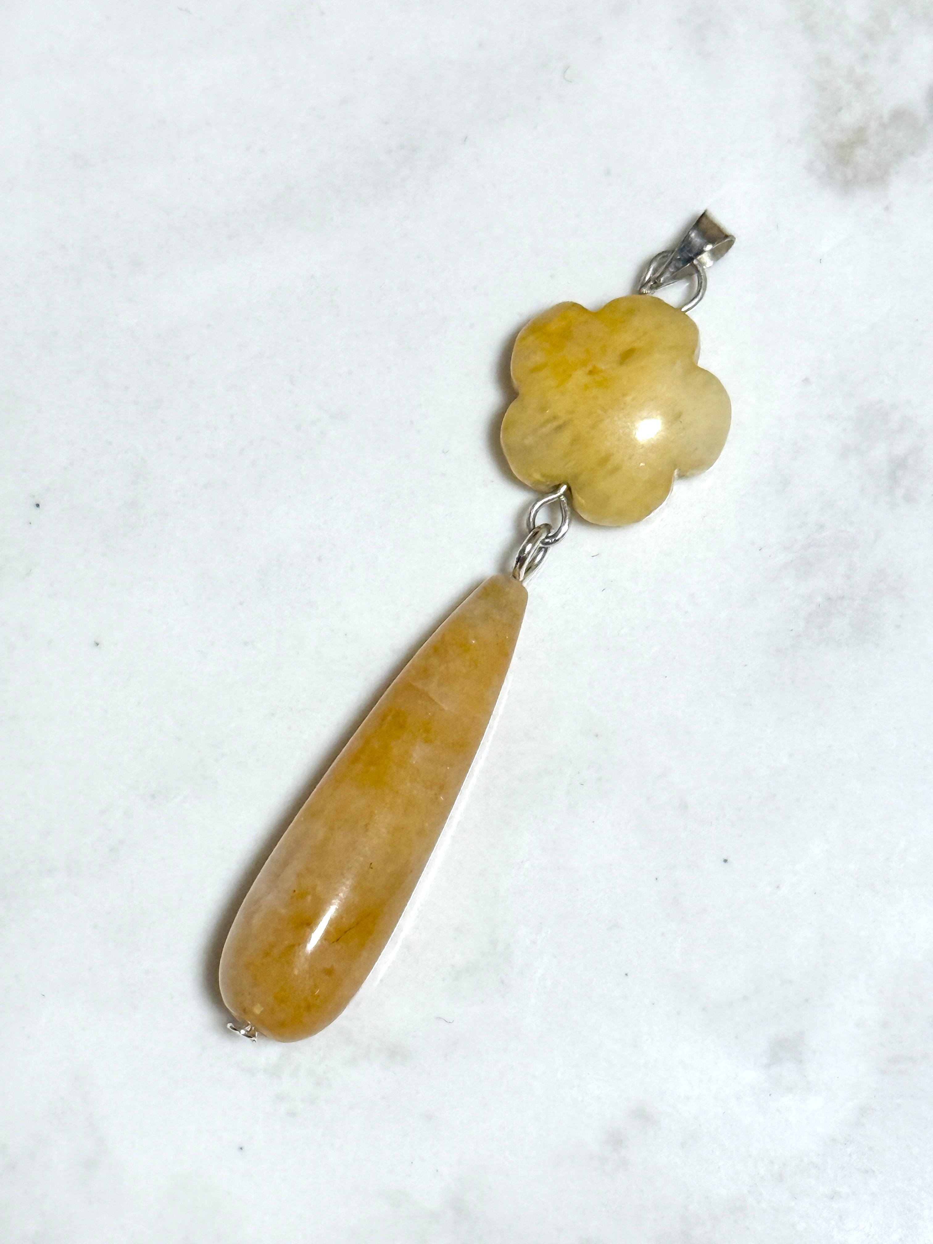 Yellow Orange Aventurine Flower Pendant,Long Drop Pendant