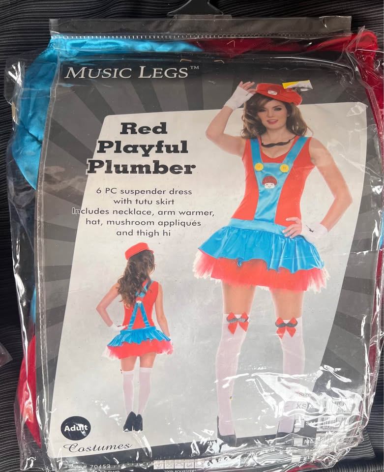 Music Legs Red Playful Plumber Costume XS