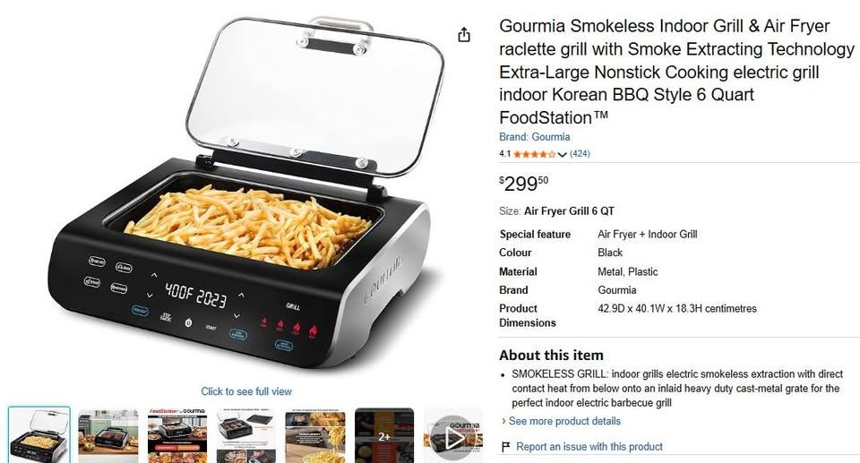 Grill & Air Fryer, Gourmia Smokeless Indoor food station , 6QT - photo 3