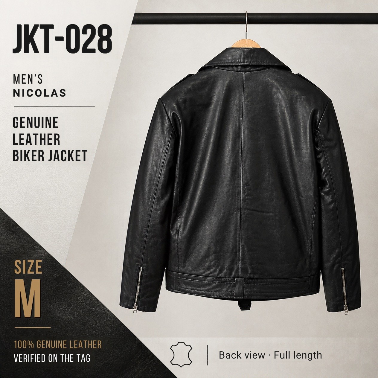 JKT-028 — Men's Nicolas leather biker jacket — brand new size M - photo 2