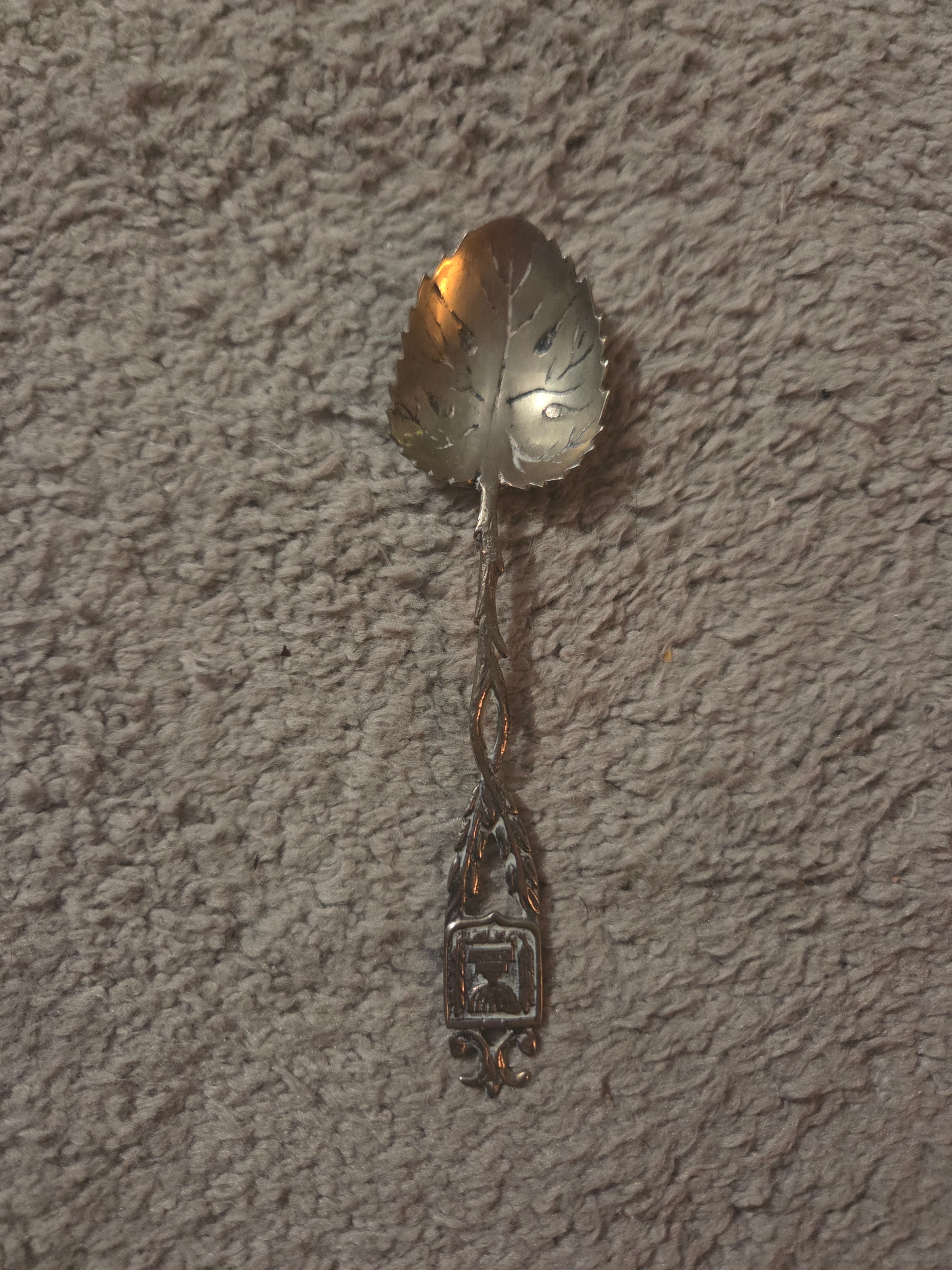Vintage Judaica Demitasse Spoon, Hebrew Jerusalem Crest (5")