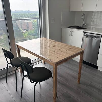 IKEA Dining Table with 2 Chairs - Pine Wood Top