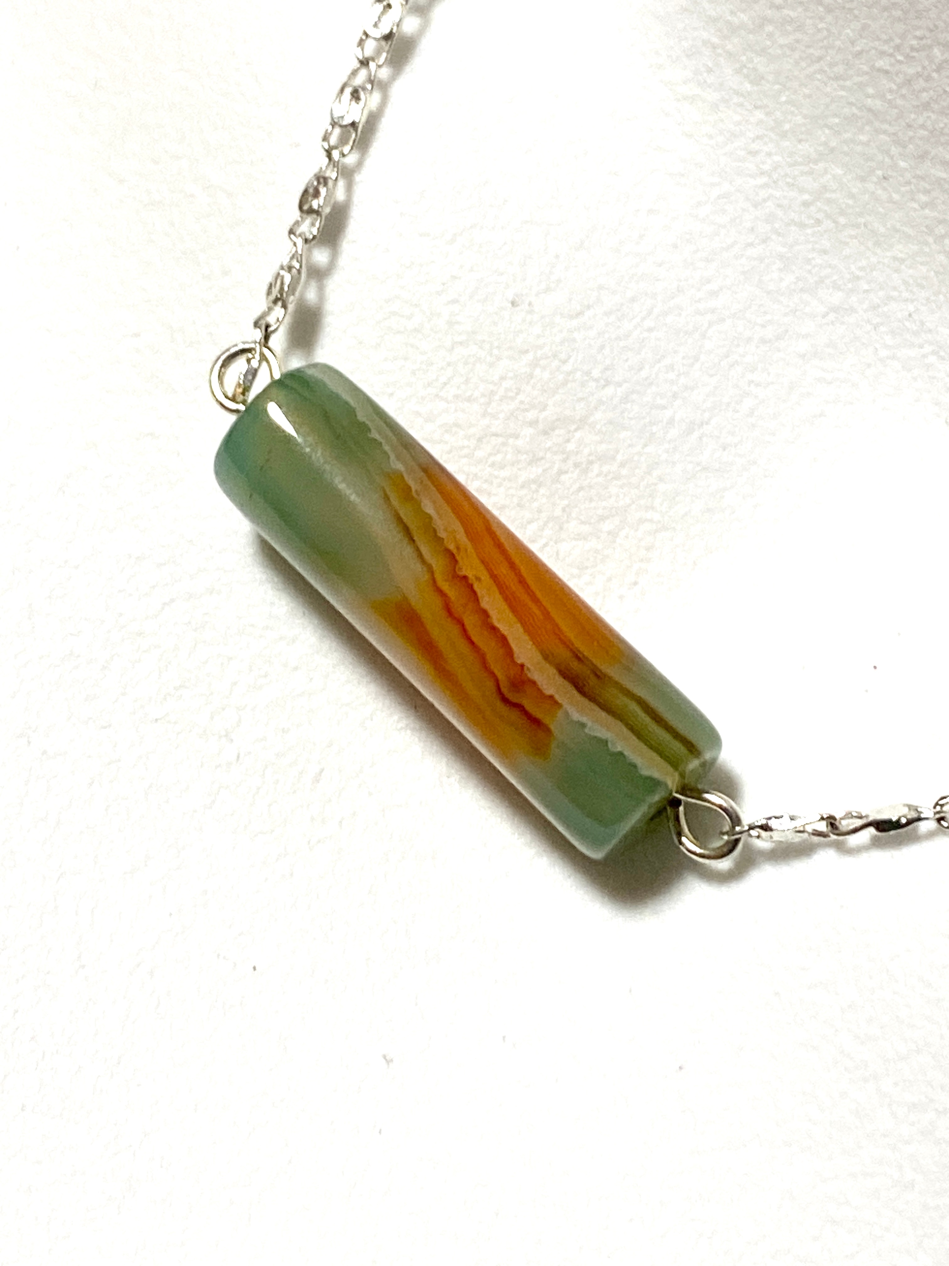 Multi-colored Dyed Agate Short Necklace, Stainless Chain