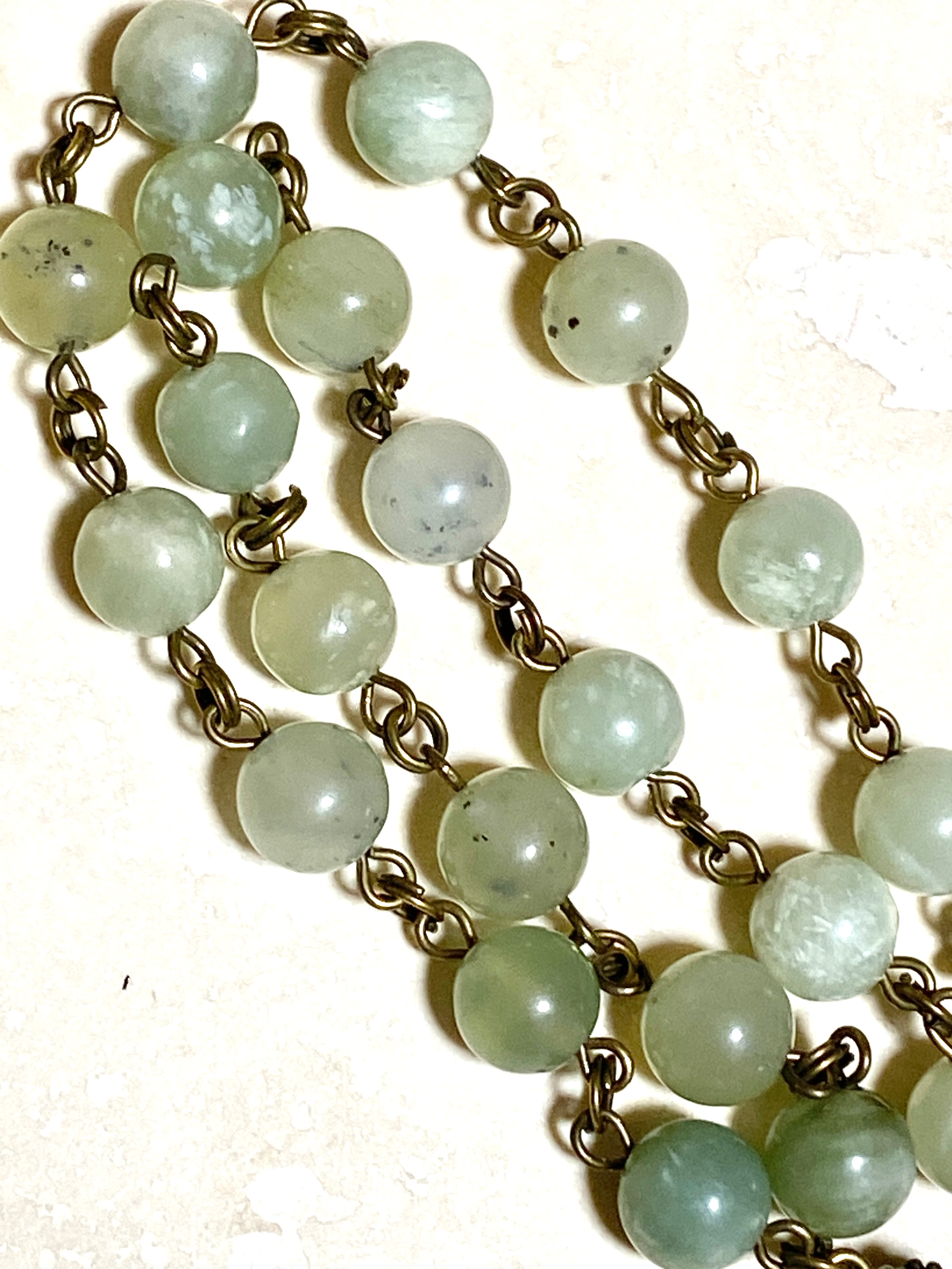 Mint Green Serpentine Short Necklace, Cute Bronze Acorn Pendant - photo 5