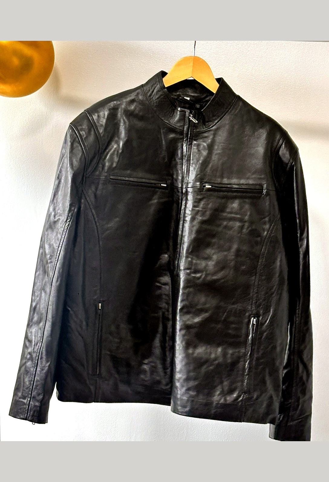 Men's black leather zip jacket — brand new, size XXL
