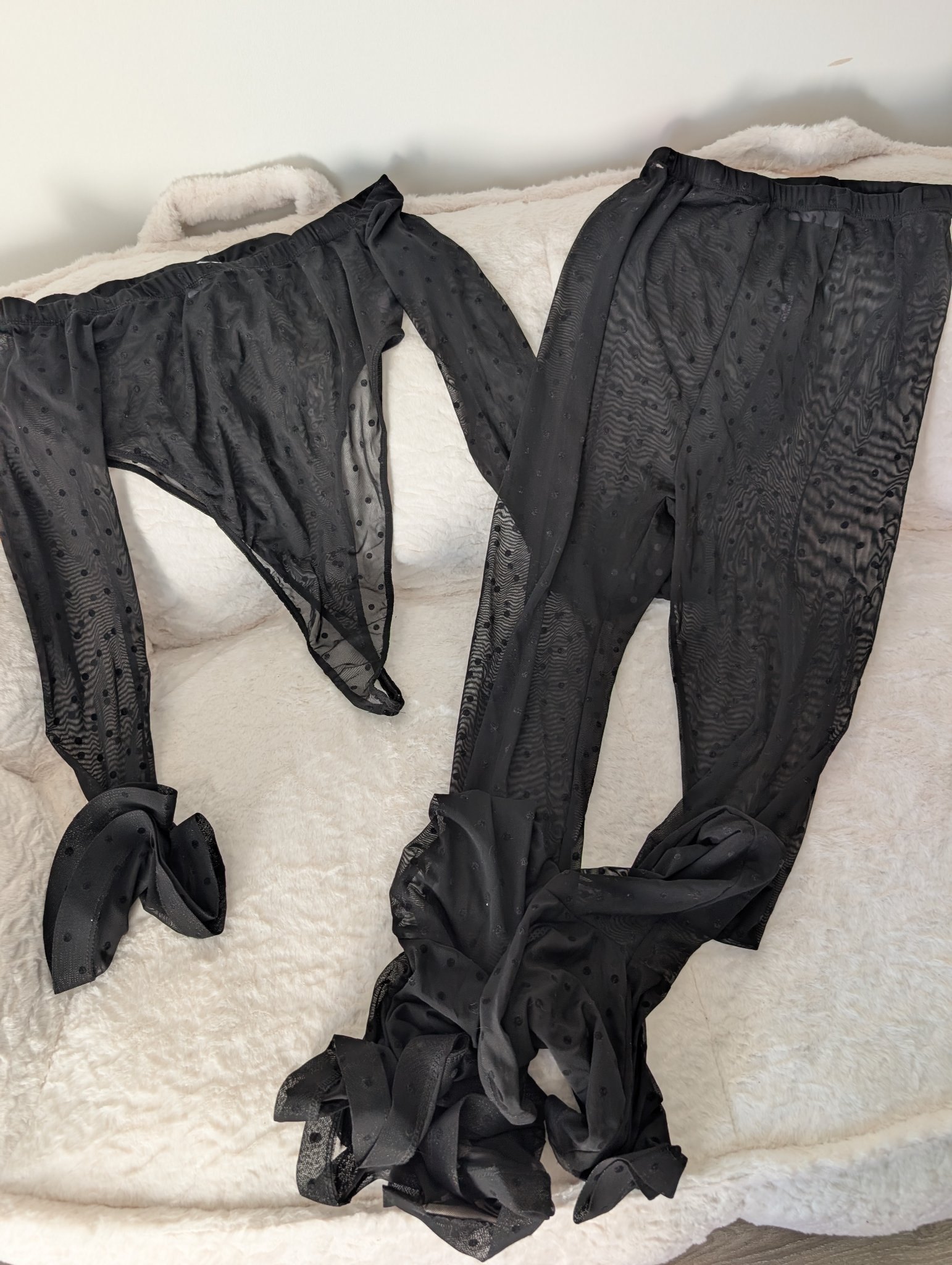Black Sheer Polka-Dot Two-Piece Set
