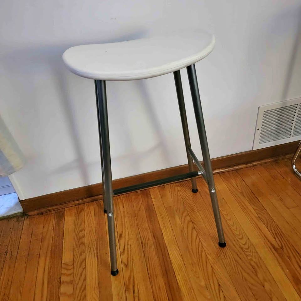 Oval white  plastic and metal Ikea stool