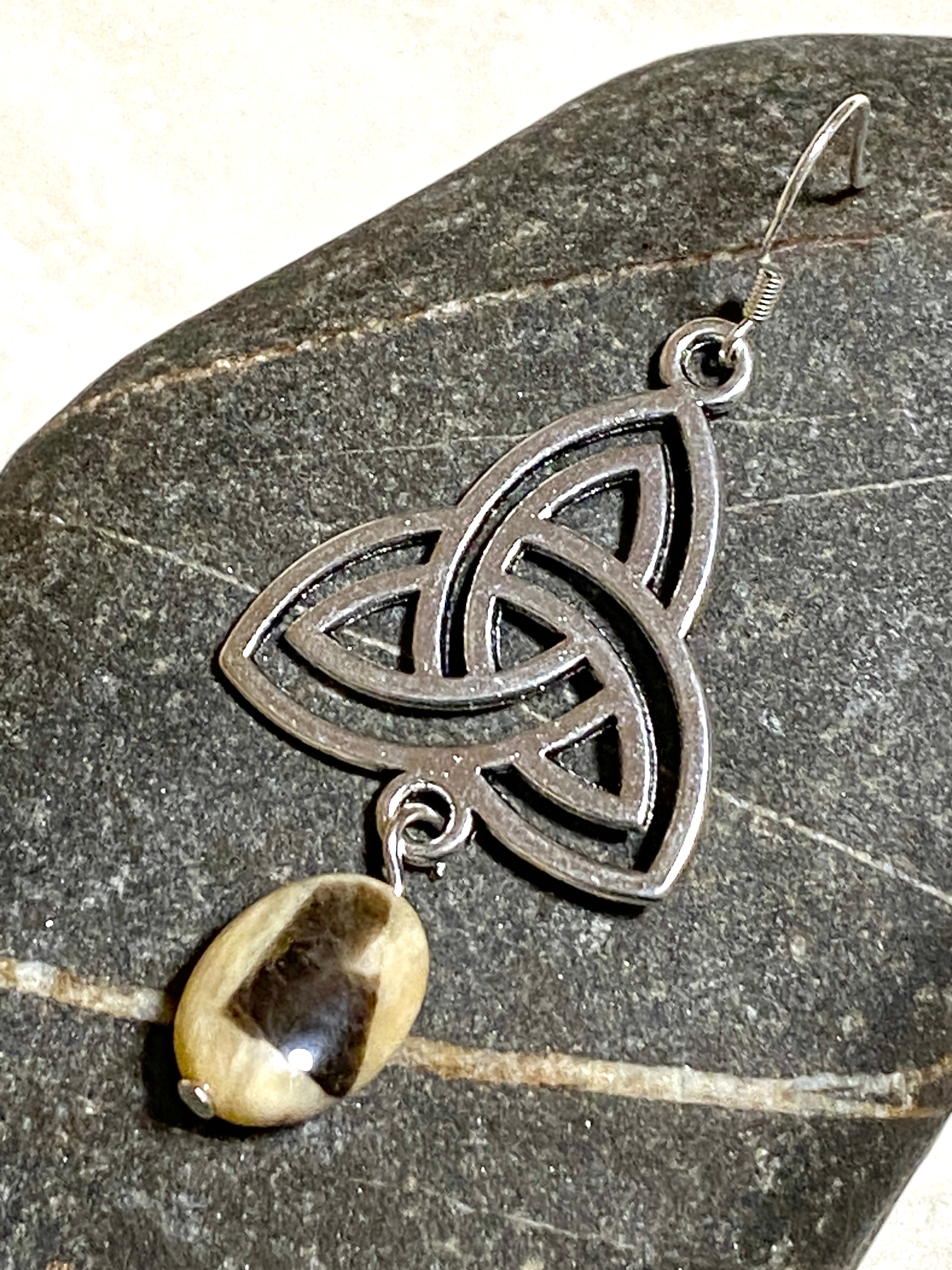 Septarian Stone Triqueta Earrings, Sterling Silver Hook - photo 5