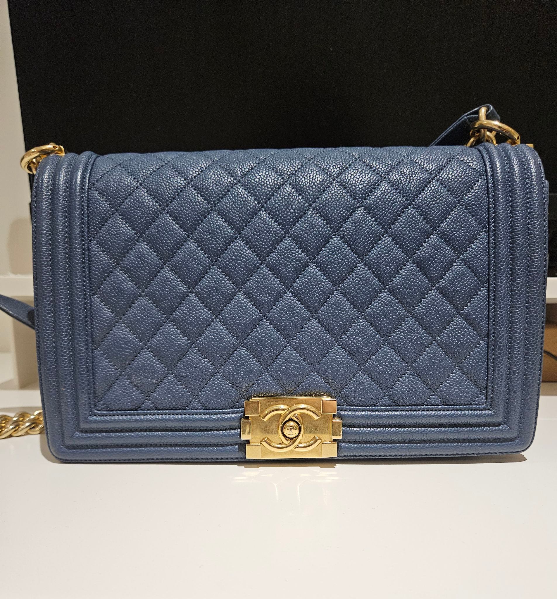 Chanel Blue Quilted Caviar Medium Boy Flap Bag