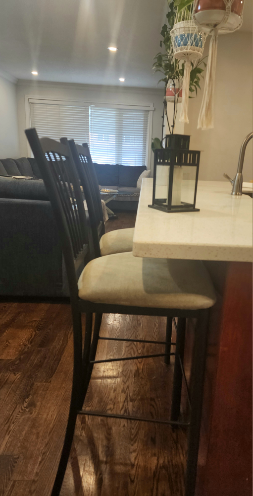 Pair of Black Metal Bar Stools with Light Grey Cushions