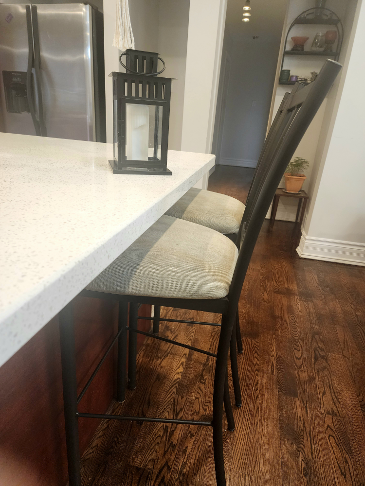 Pair of Black Metal Bar Stools with Light Grey Cushions - photo 2