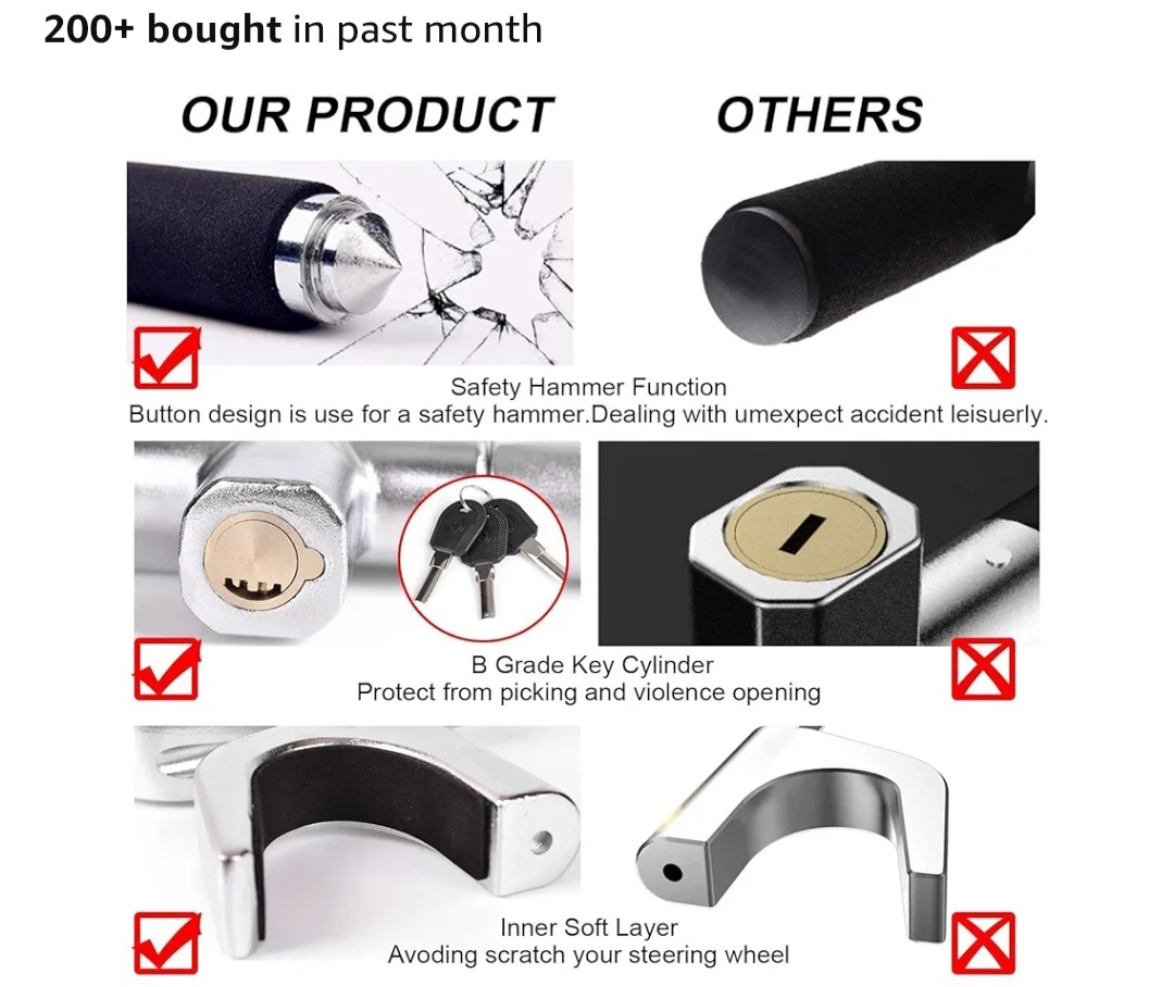 Teviaphee Car Steering Wheel Lock Anti-theft Device - photo 4