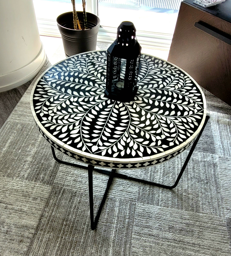 Round Bone Inlay Coffee Table - Black & White