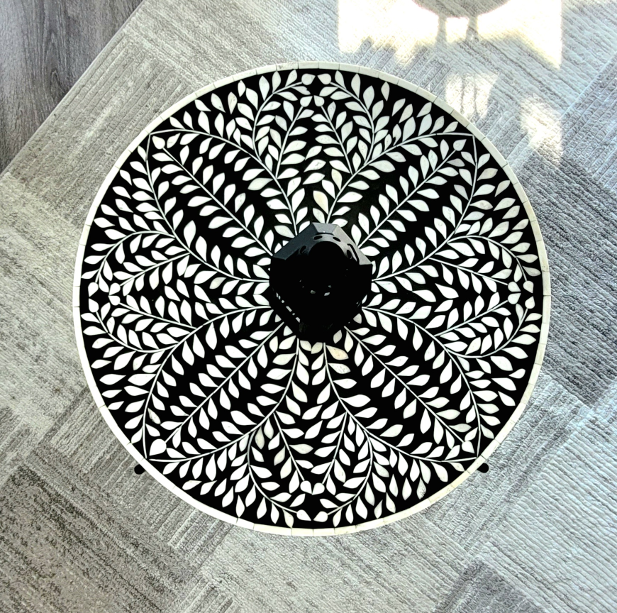 Round Bone Inlay Coffee Table - Black & White - photo 2