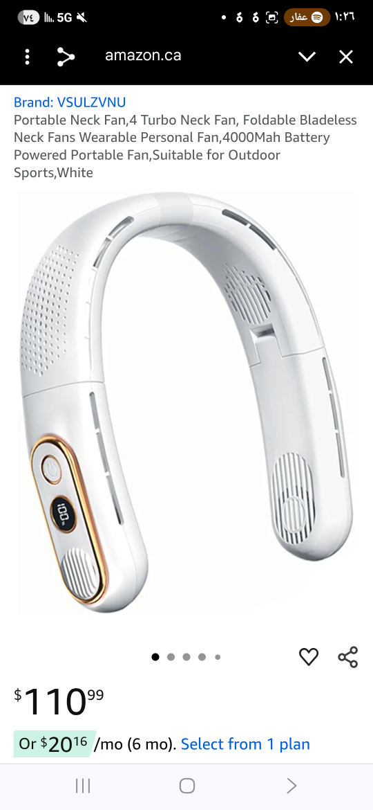 VSULZVNU Portable Neck Fan - White