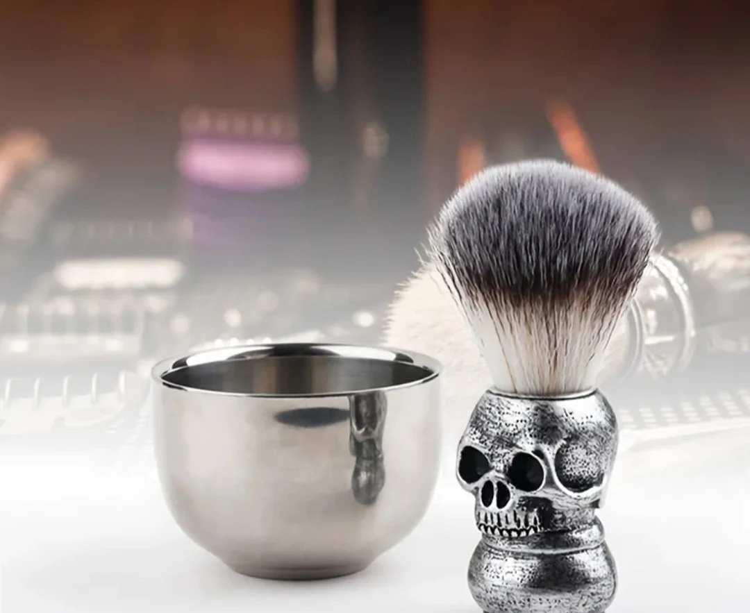 Skull Handle Shaving Brush & Bowl Set - photo 3
