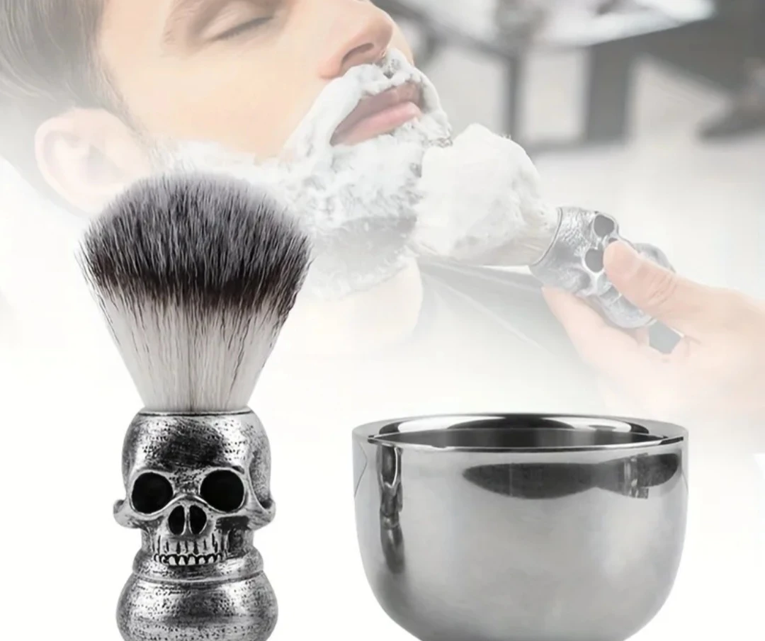 Skull Handle Shaving Brush & Bowl Set - photo 2